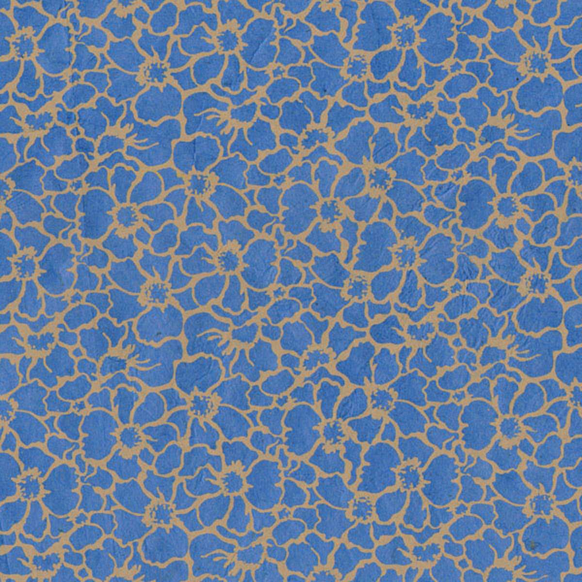LAMALI Decorative Lokta Paper, 20 in x 30 in, Flowers, Blue, Cream Silkscreen