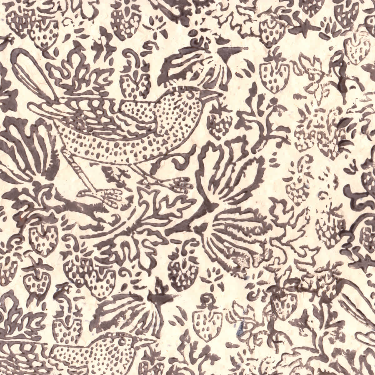 LAMALI Decorative Lokta Paper, 20 in x 30 in, Thrush & Strawberries, White, Taupe Silkscreen
