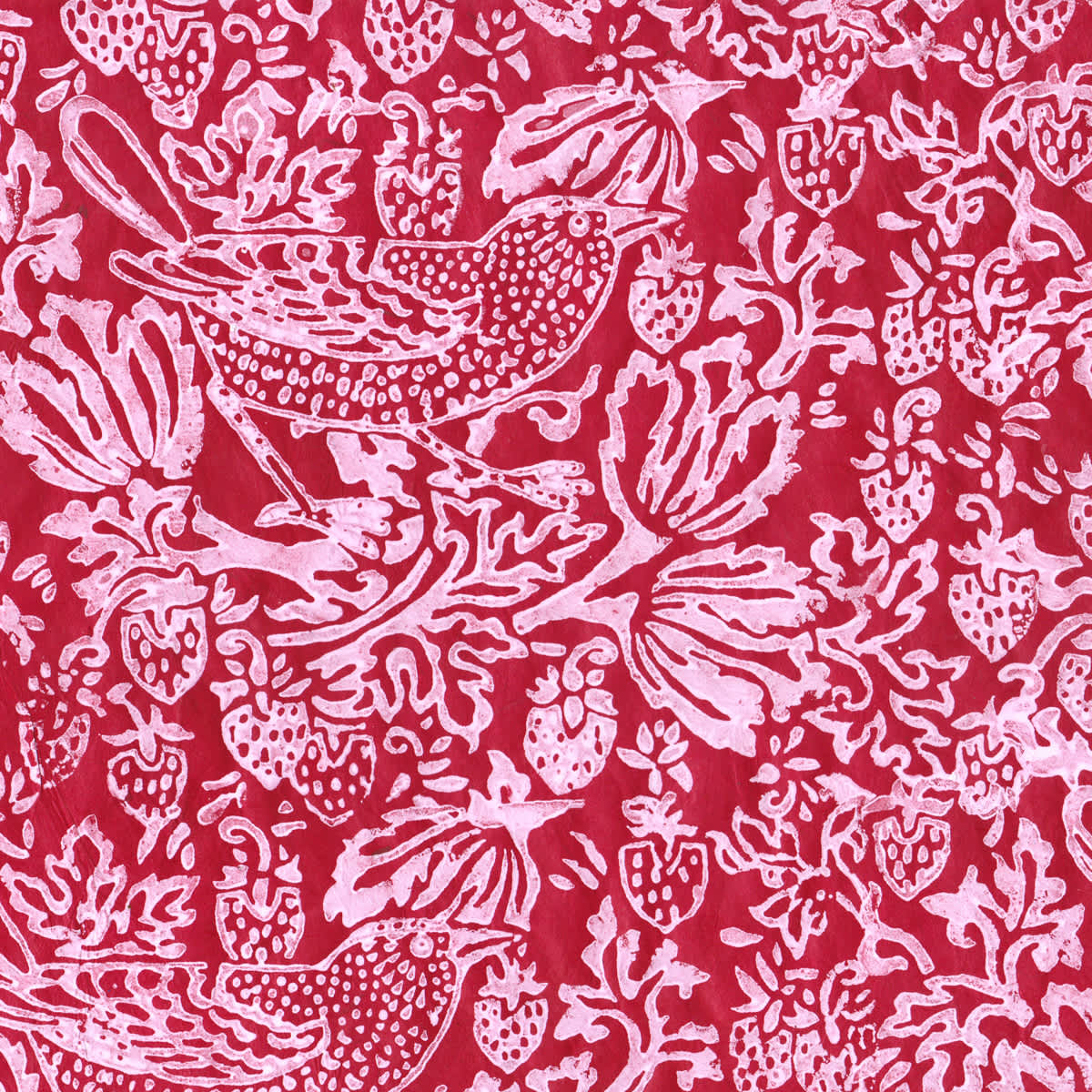 LAMALI Decorative Lokta Paper, 20 in x 30 in, Thrush & Strawberries, Sanguine, White Silkscreen