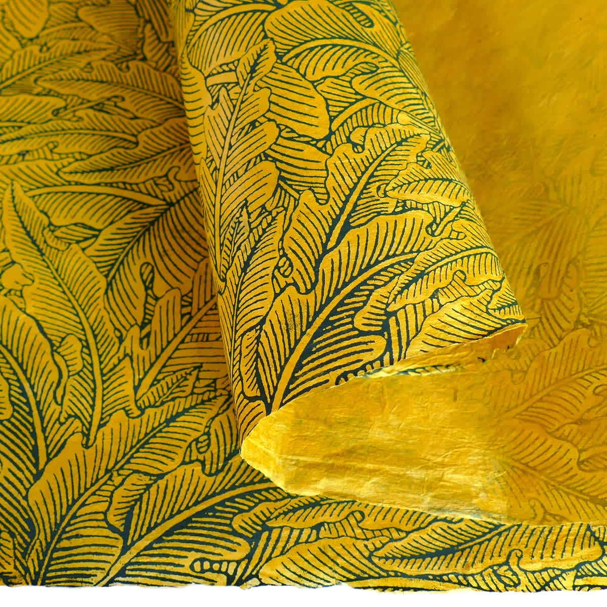 LAMALI Decorative Lokta Paper, 20 in x 30 in, Greenery Medium, Yellow, Slate Silkscreen