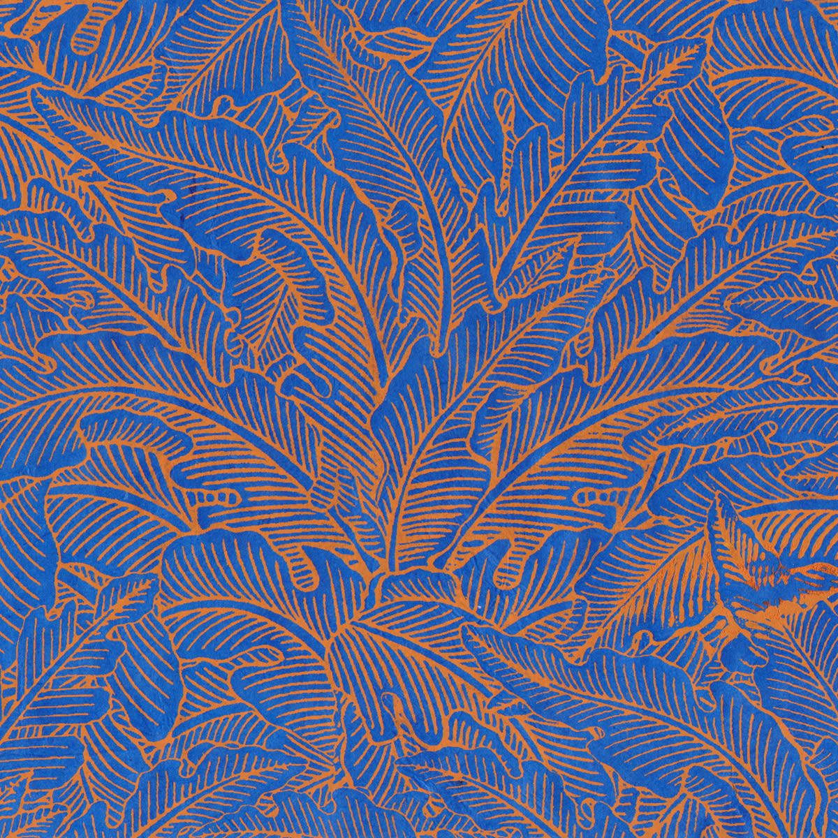 LAMALI Decorative Lokta Paper, 20 in x 30 in, Greenery Medium, Blue, Rust Silkscreen