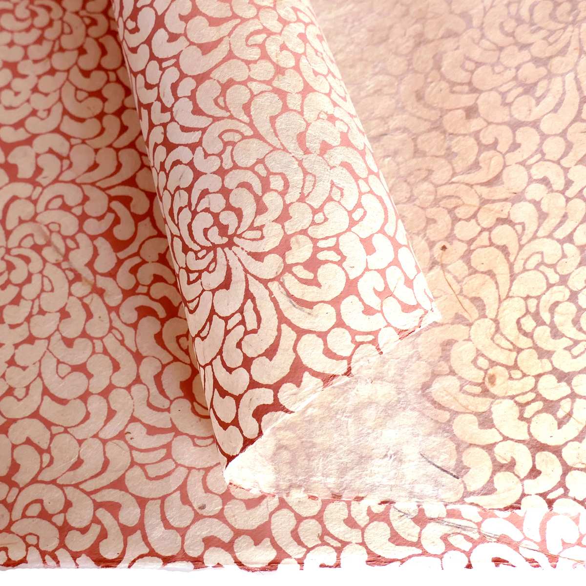 LAMALI Decorative Lokta Paper, 20 in x 30 in, Kikou, White, Peach Silkscreen