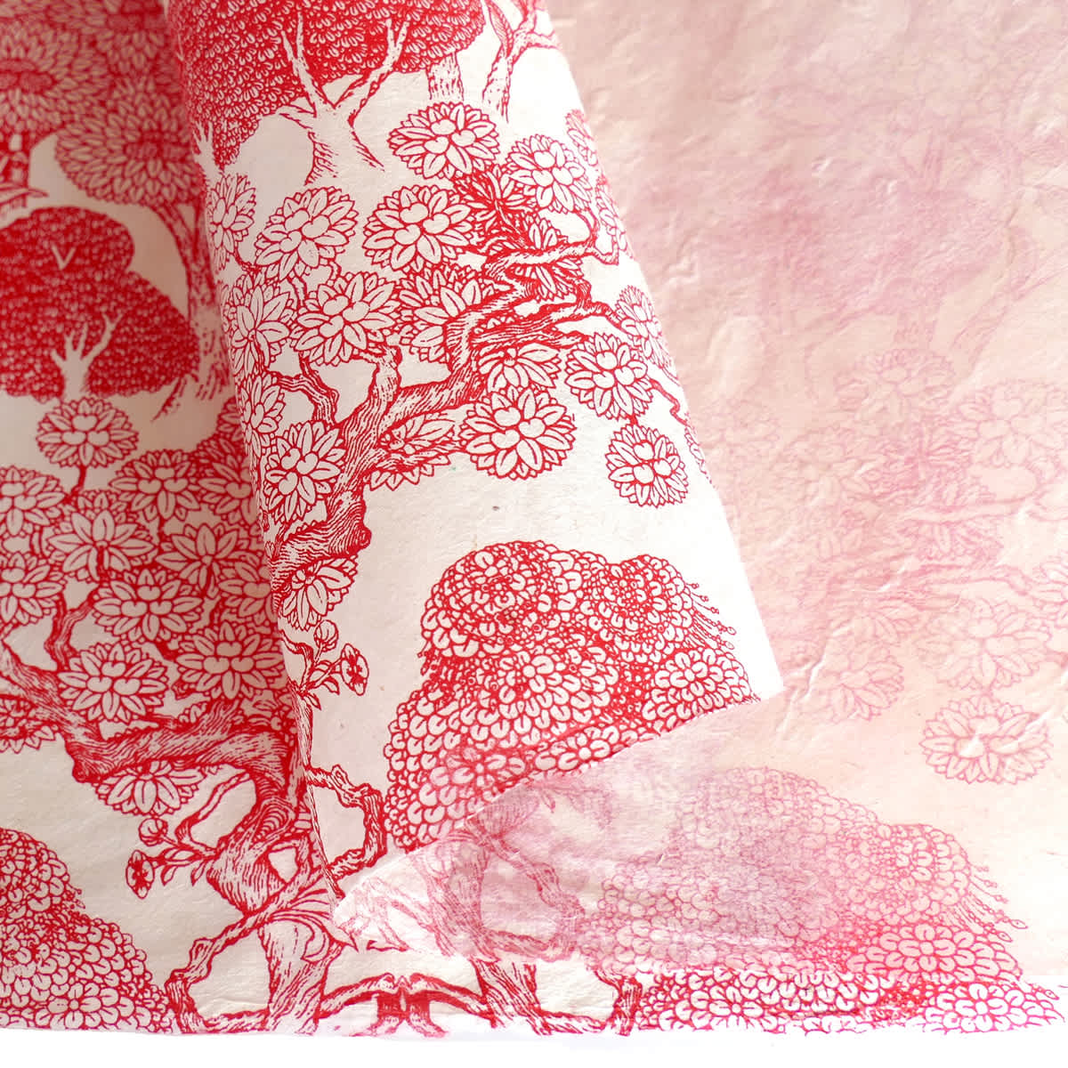 LAMALI Decorative Lokta Paper, 20 in x 30 in, Kongpo, White, Red Silkscreen