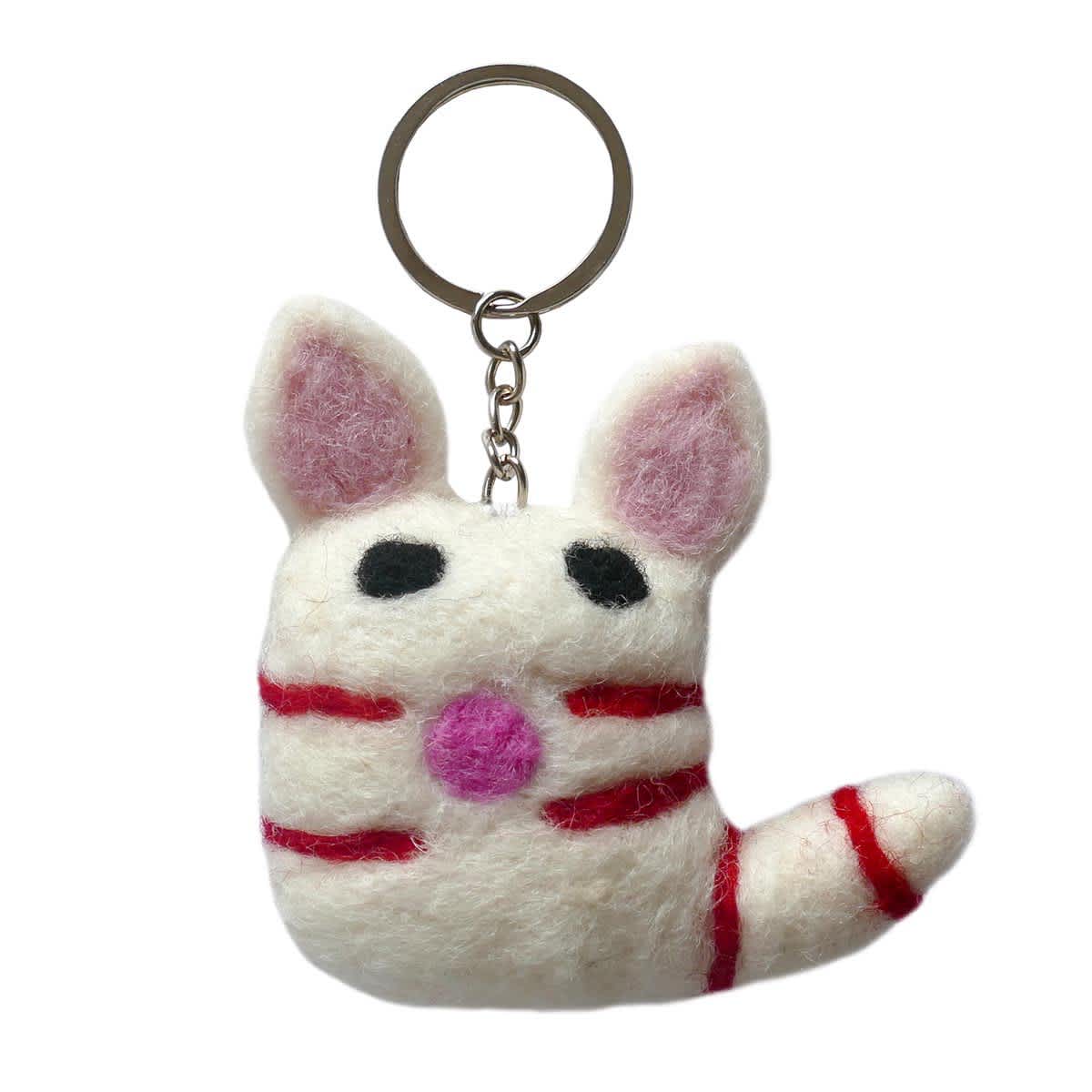 Felt Cat Handmade Key Rings White