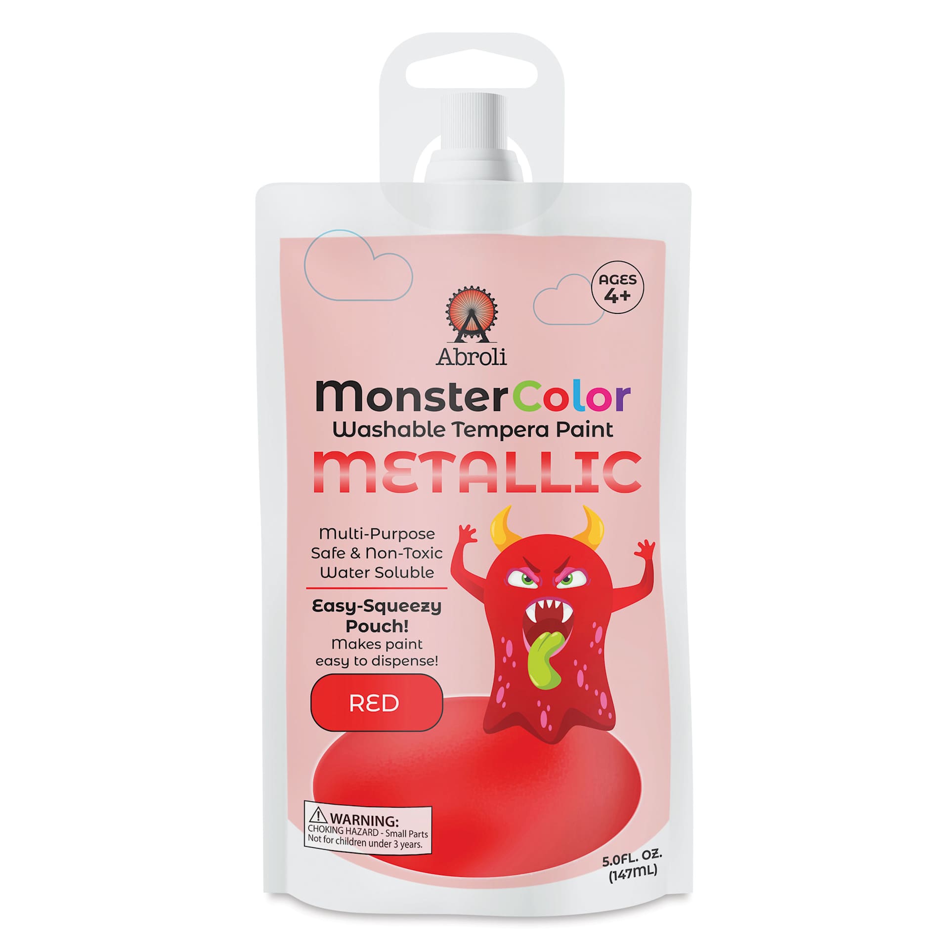 Abroli MonsterColor Washable Tempera Paint - Metallic Red, 5 oz Pouch, front