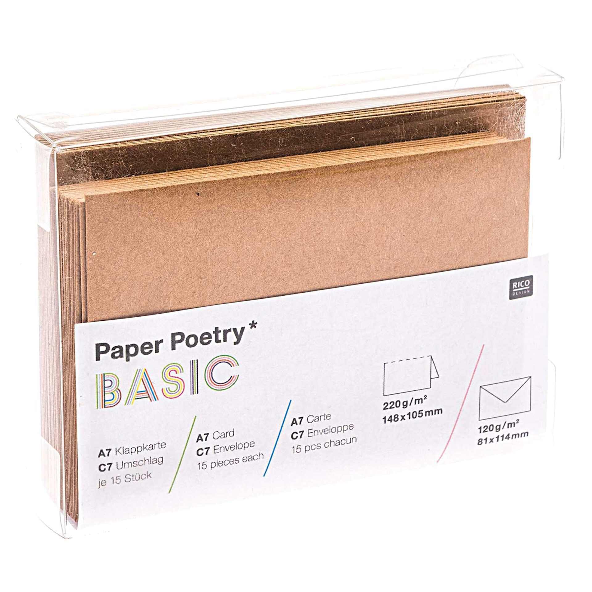 Rico Design Greeting Cards, Pkg of 15 Kraft 4.1" x 2.9"