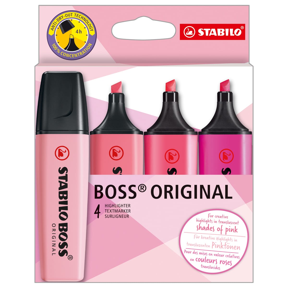 BOSS ORIGINAL Highlighters Sets 4-Piece BOSS ORIGINAL Pink Shades Set (Pink Blush, Pastel Cherry Blossom Pink, Pink & Lilac)