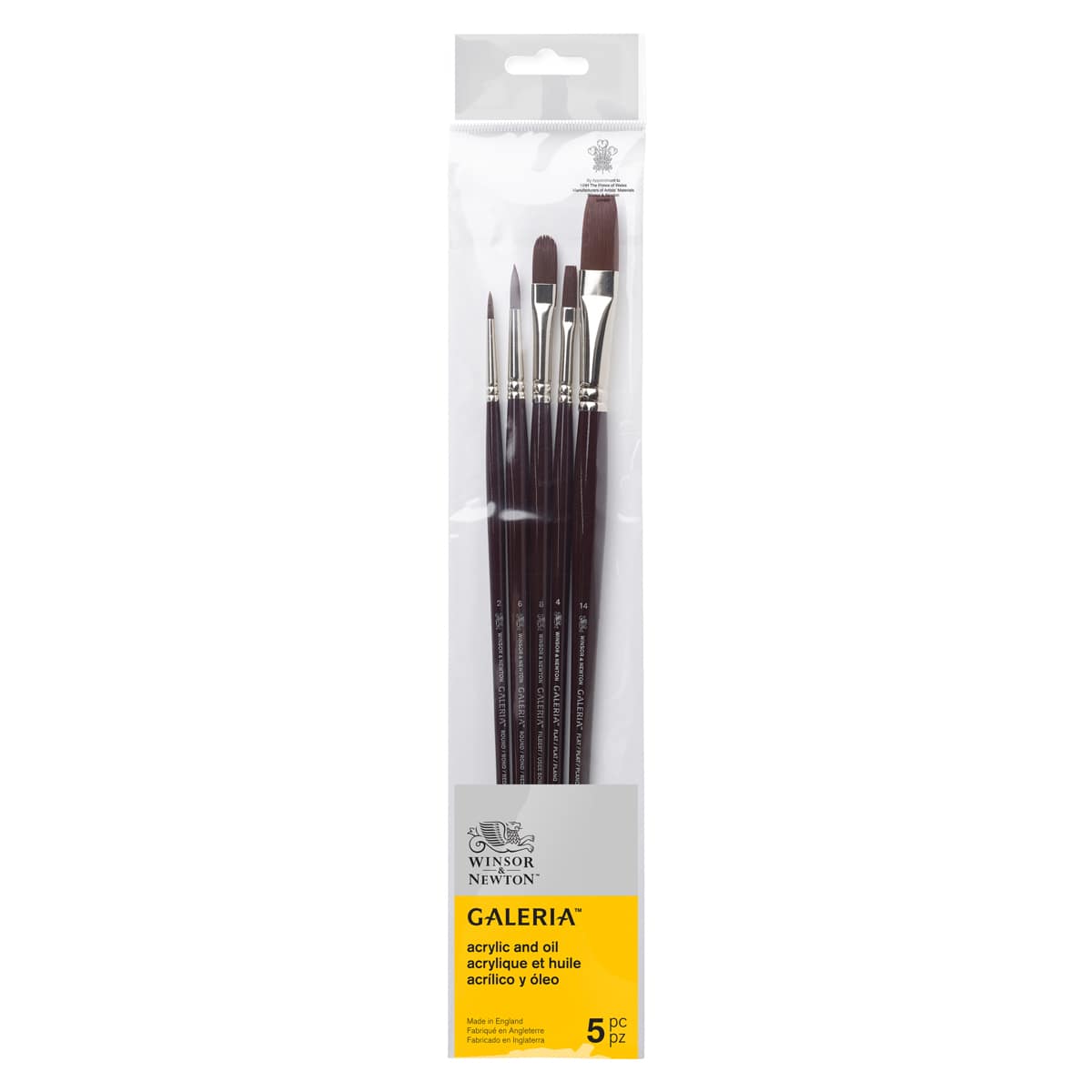 Winsor & Newton Galeria Brush Set, Long Handle, 5-Brush Set