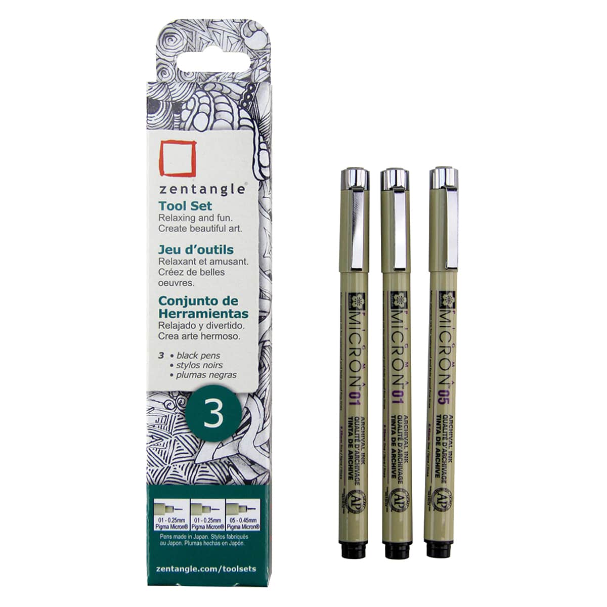 Zentangle Set 3-Pen Set - Black - Peggable