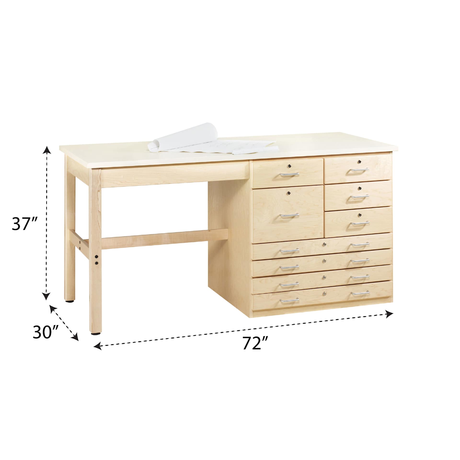 Diversified Spaces Planning and Layout Bench with dimensions