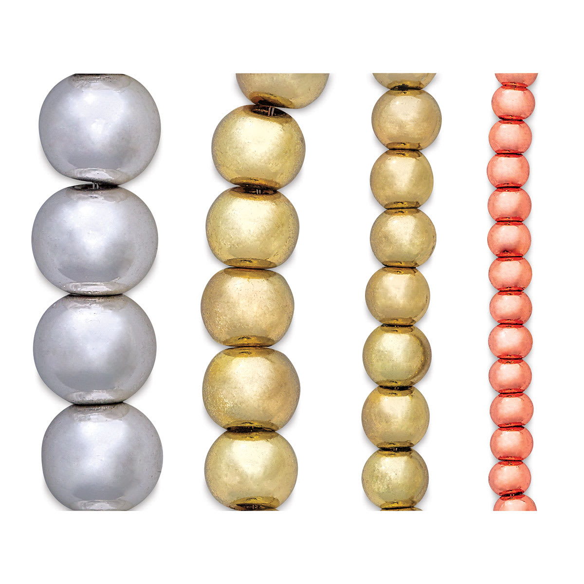 John Bead Metalized Glass Beads - Closeup of beads showing different diameters and finishes