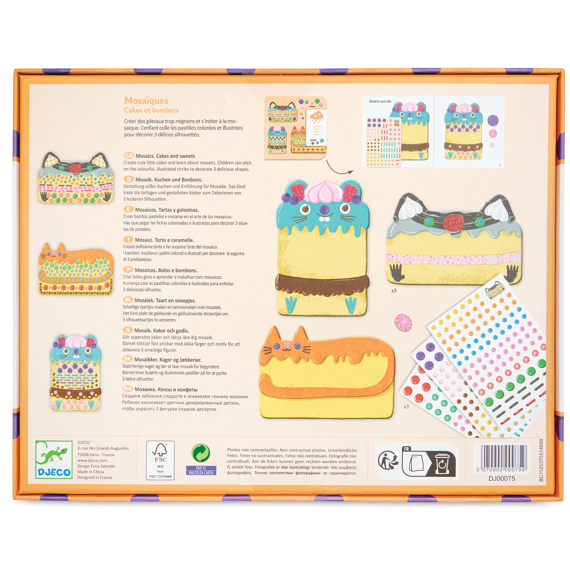 Djeco Mosaics Kit - Cakes & Sweets - back of packaging