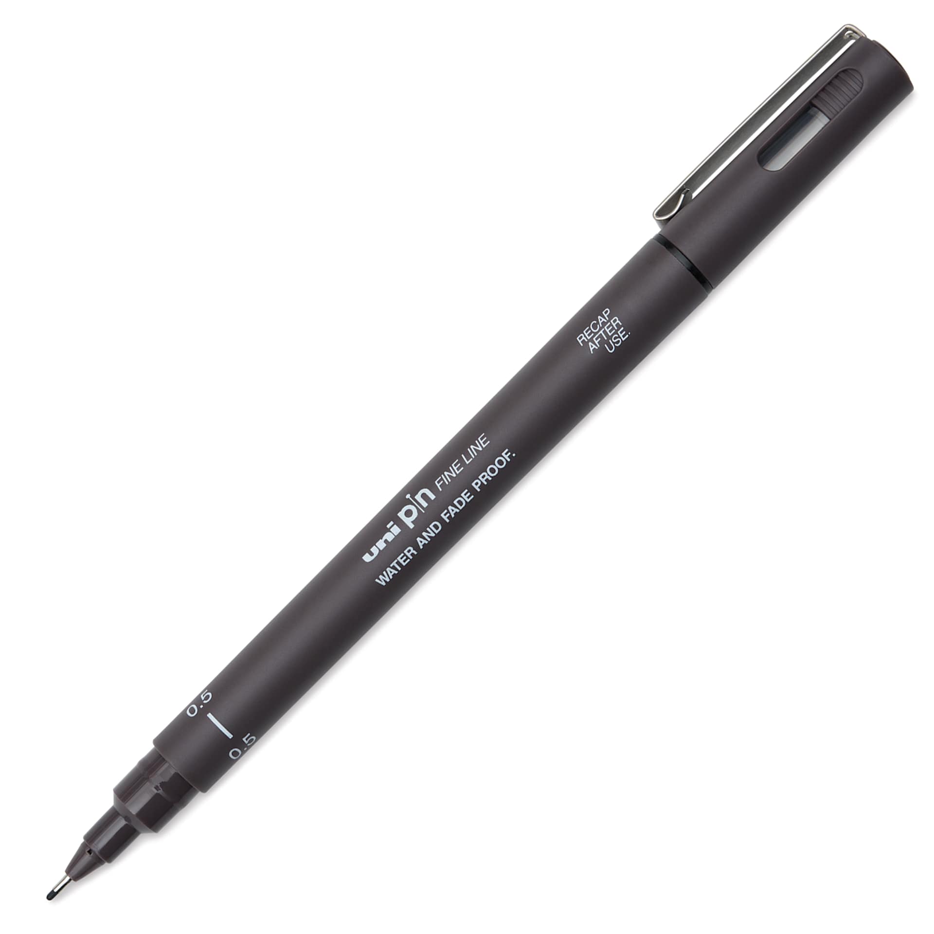 Uni Pin Fine Liner Pen - 0.5 mm, Dark Grey, cap off