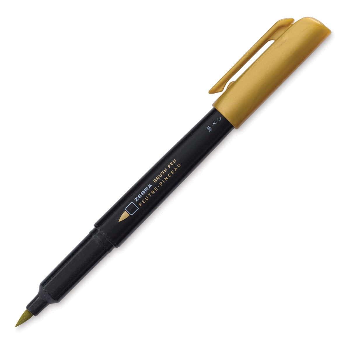 Zebra Metallic Brush Pen - Gold - with cap off