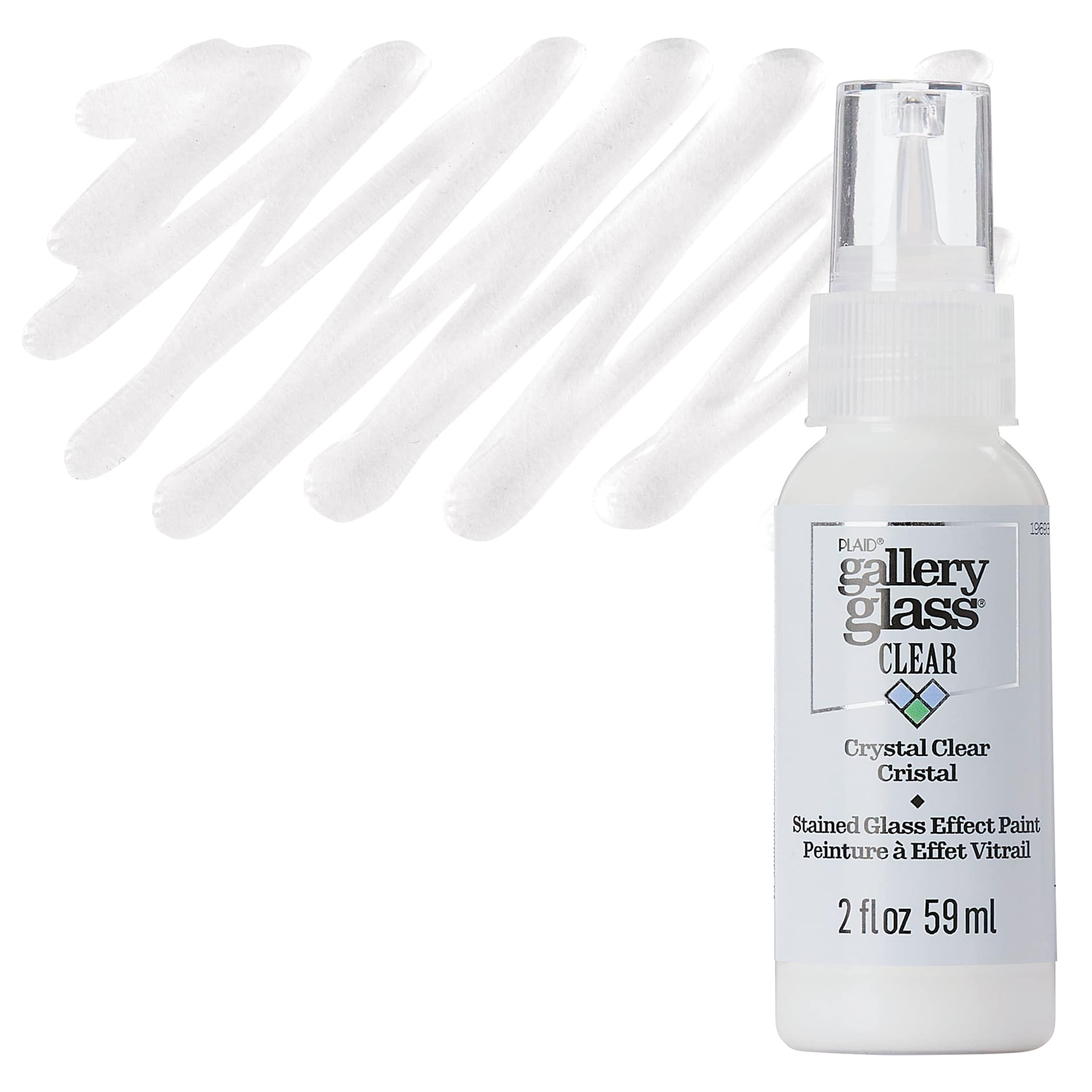 Gallery Glass Paint - Crystal Clear, 2 oz swatch with bottle and swatch
