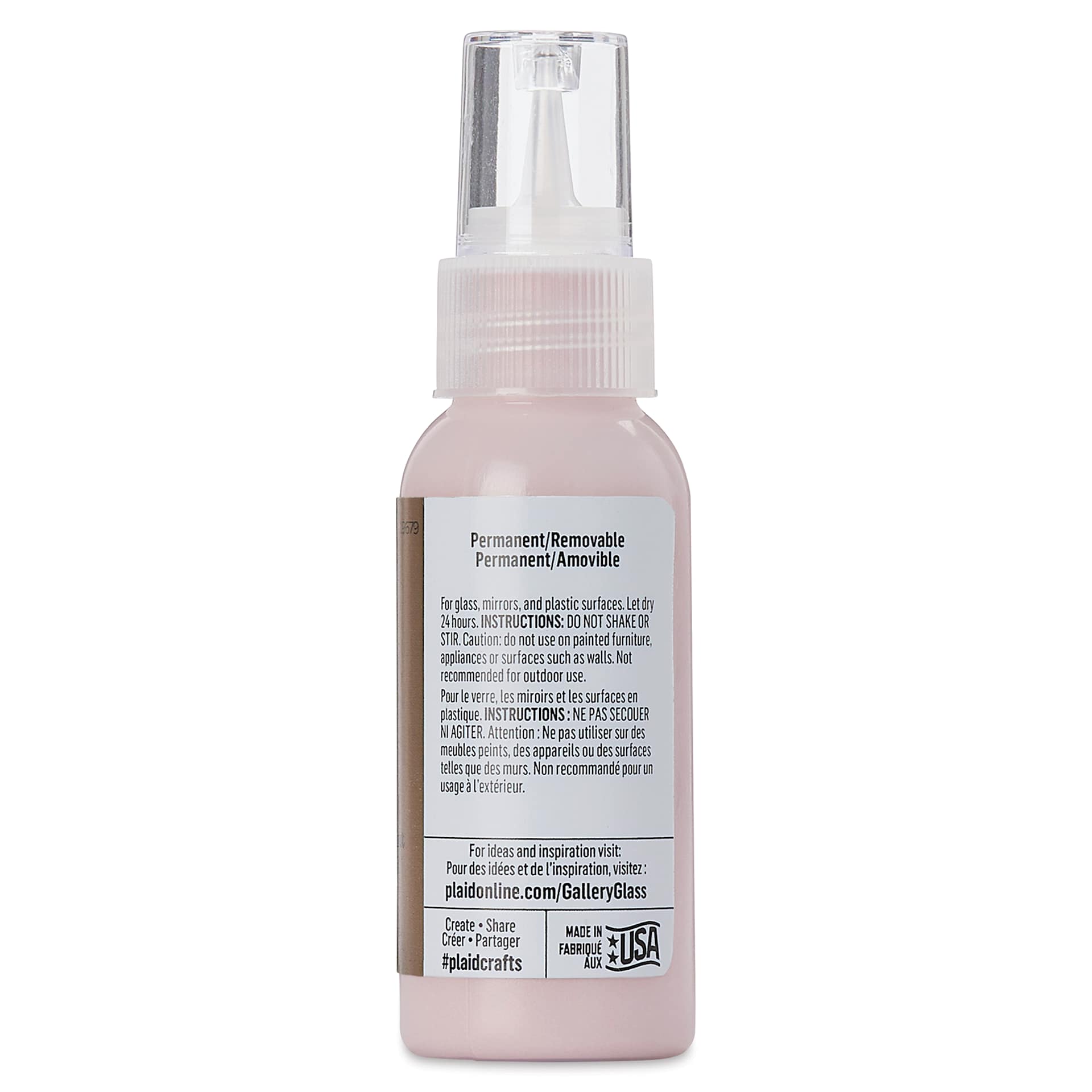 Gallery Glass Paint - Metallic Rose Gold, 2 oz (Back of bottle)