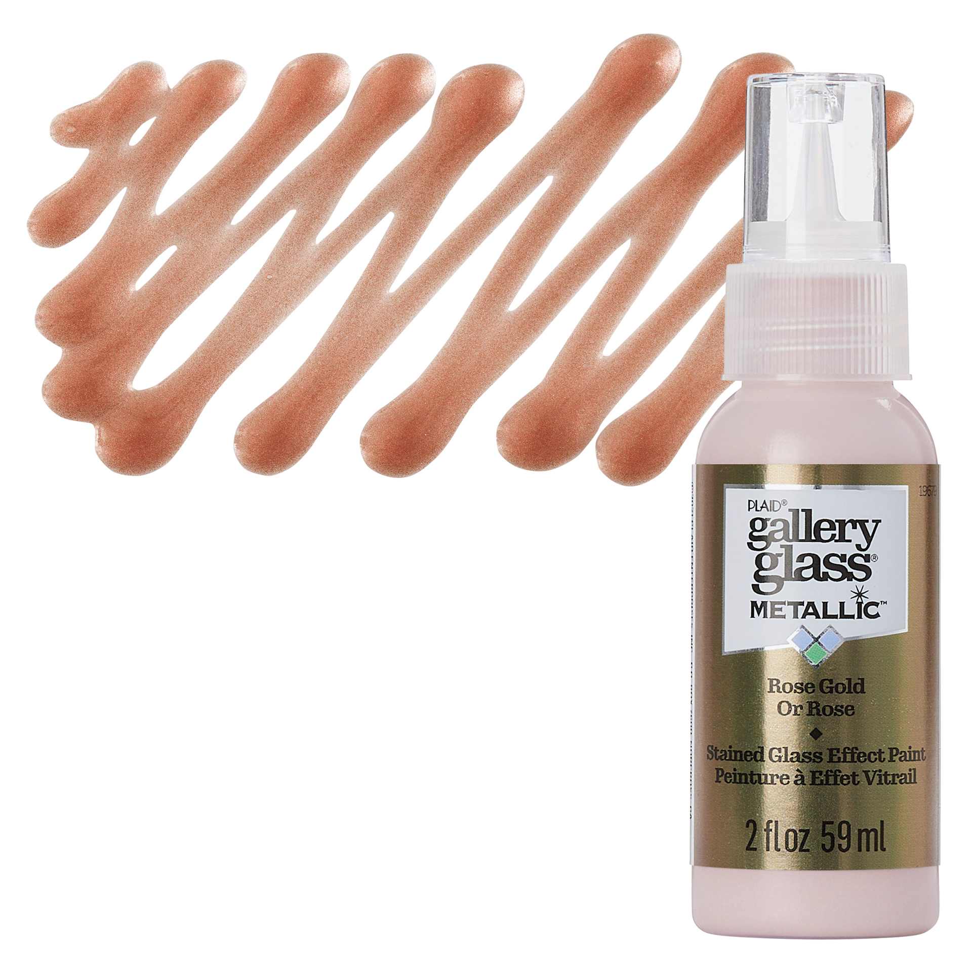 Gallery Glass Paint - Metallic Rose Gold, 2 oz bottle and swatch