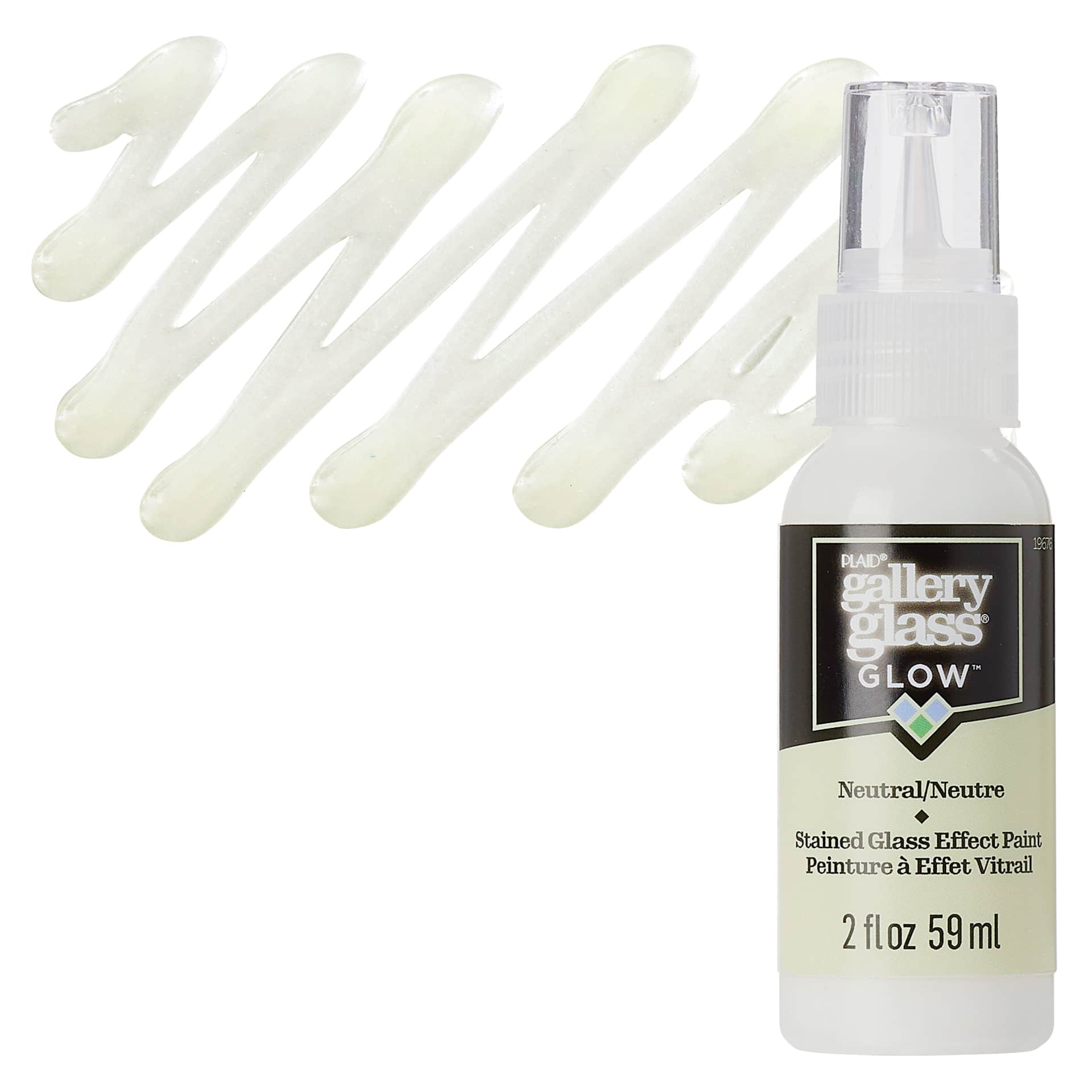 Plaid Gallery Glass Paint - Glow in the Dark, 2 oz bottle and swatch