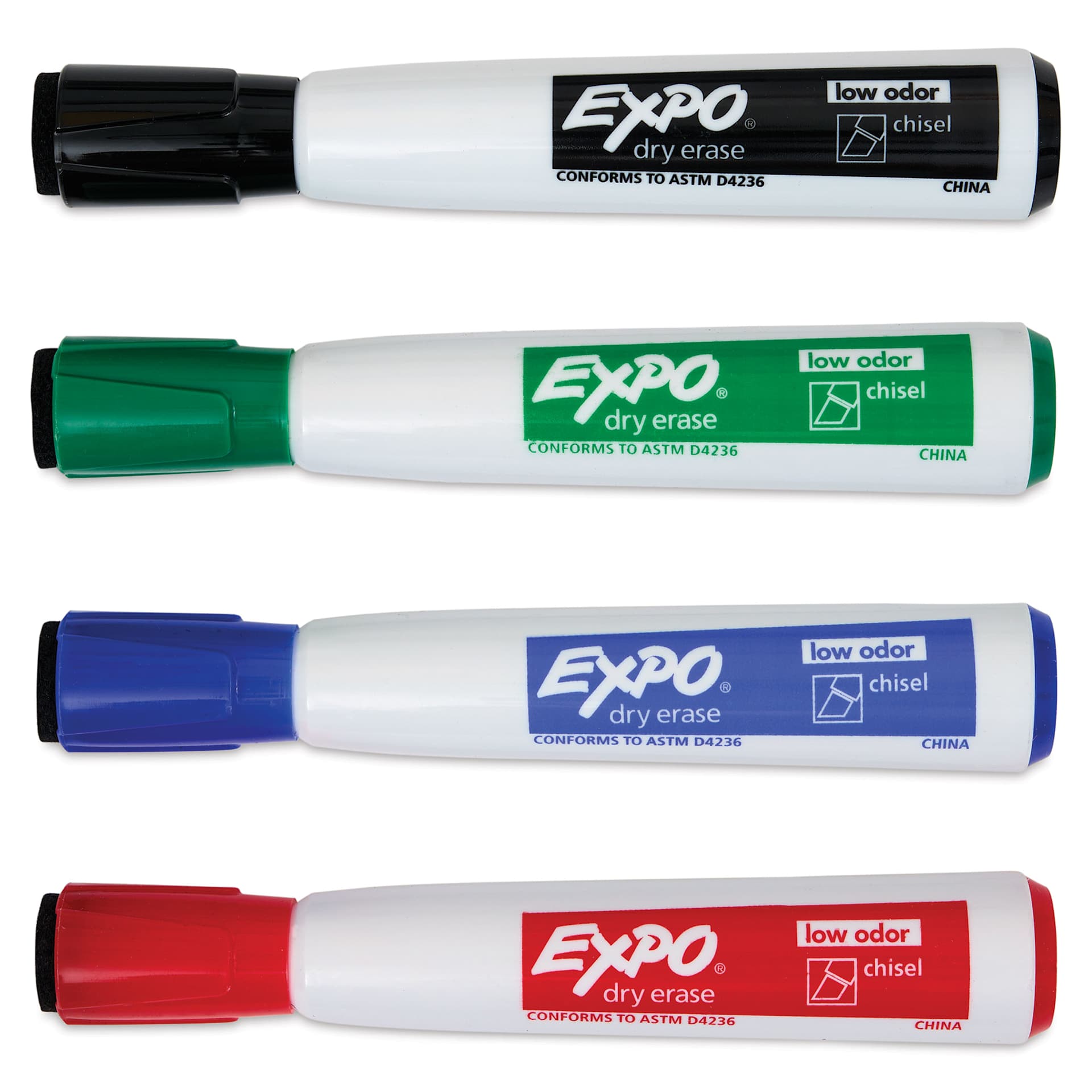 Expo Magnetic Dry Erase Markers - Chisel Tip, Assorted, Set of 4, markers with caps on