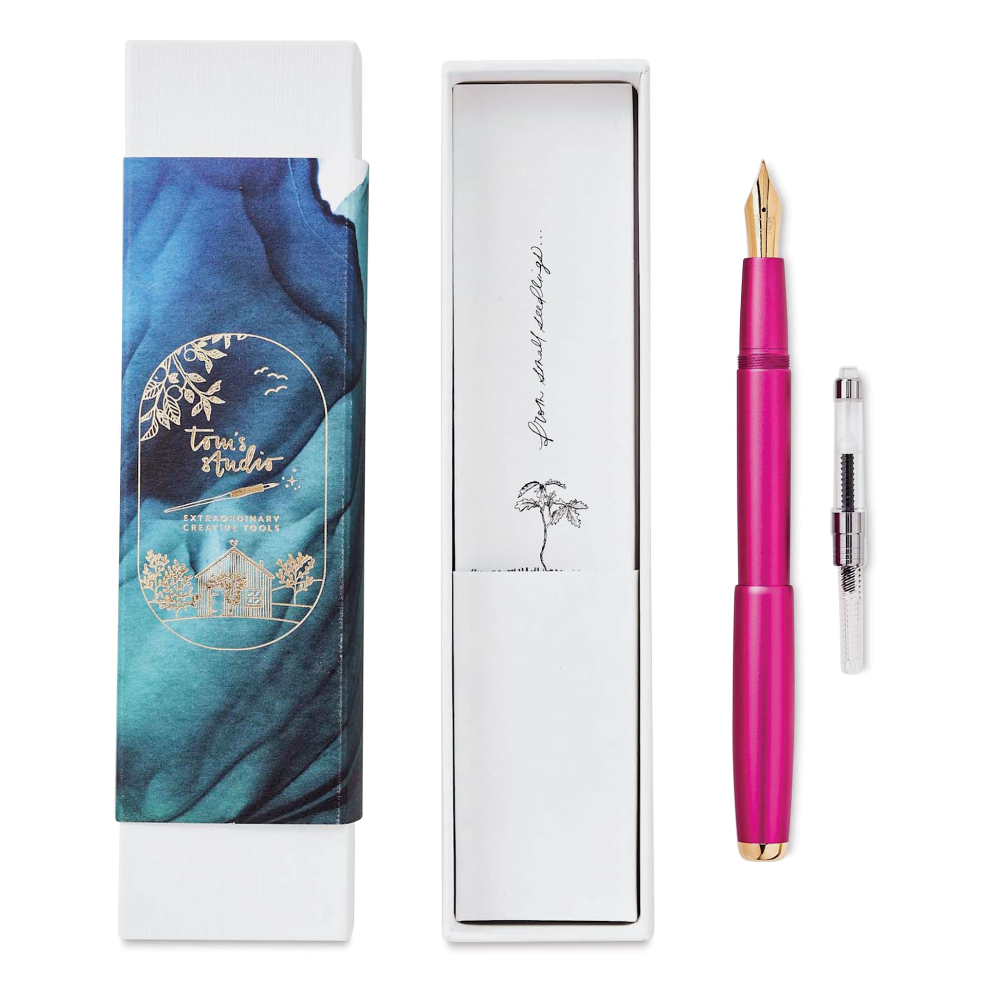 Tom's Studio Fountain Pen - Mulberry, Fine Nib and ink converter with packaging