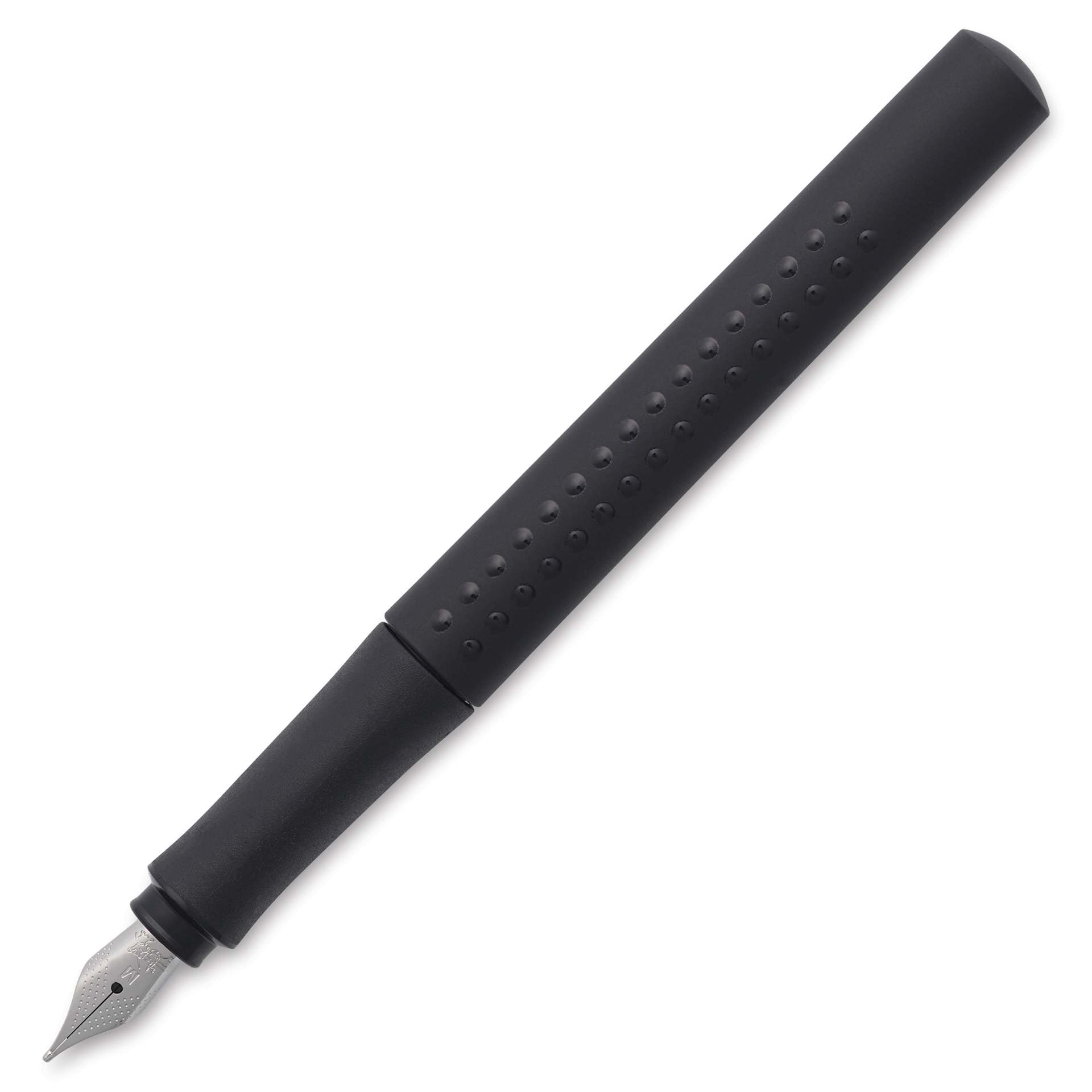 Faber-Castell 2011 Grip Fountain Pen - Matte Black, Medium Nib, cap off showing nib