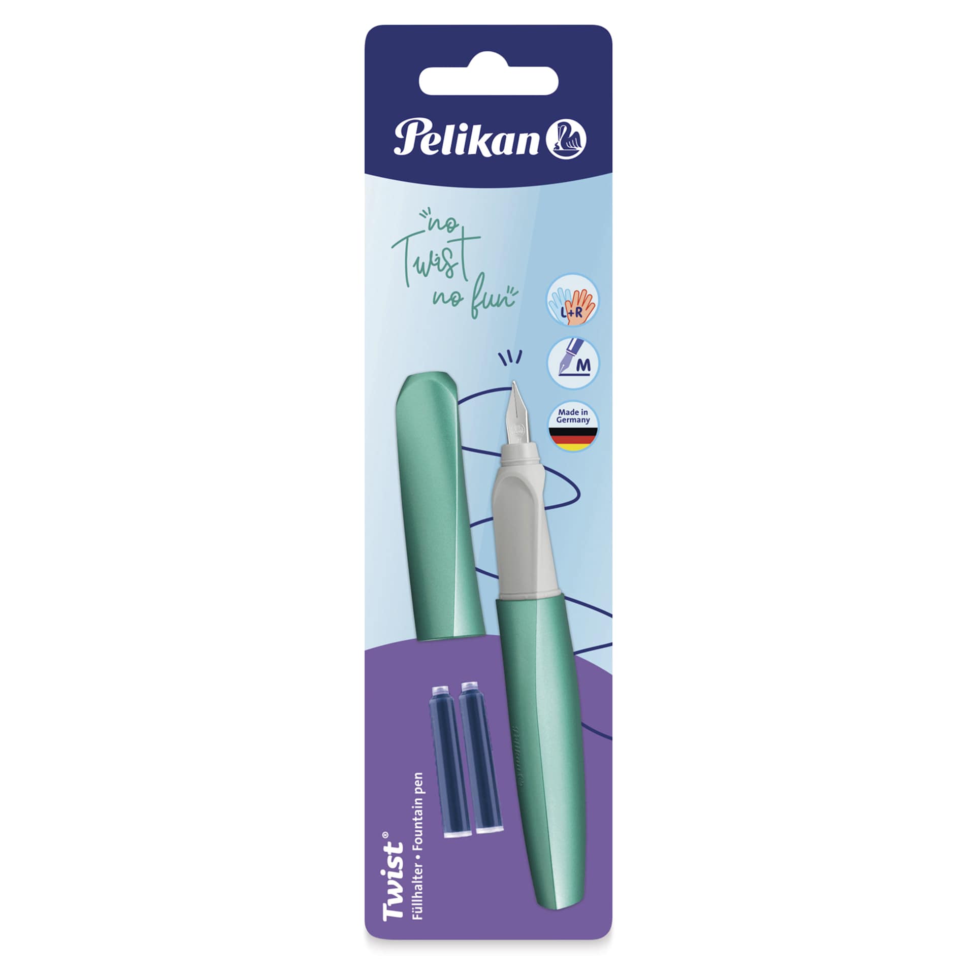 Pelikan Twist Fountain Pen - Cold Alaska, Medium Tip, front of the packaging