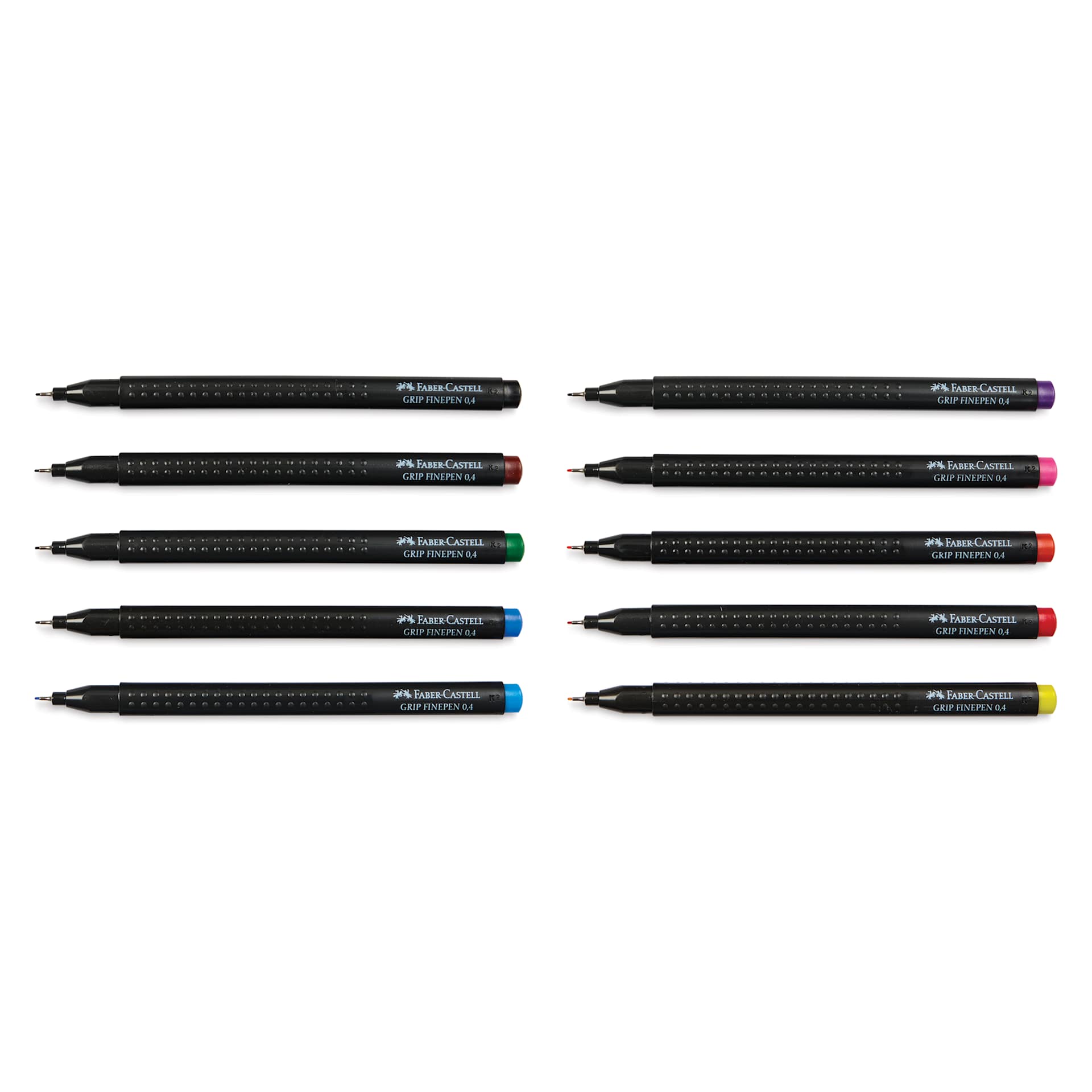 Faber-Castell Black Edition Grip Fineliners - Assorted Colors, Set of 10, caps off