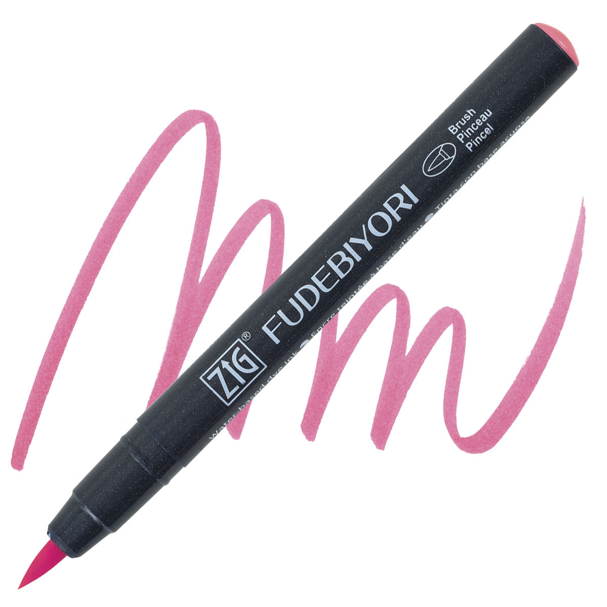 Zig Fudebiyori Brush Pen - Light Carmine  pen and swatch