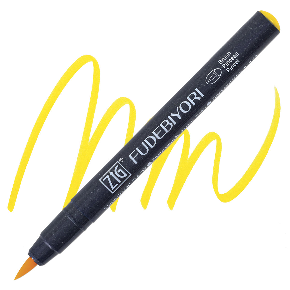 Zig Fudebiyori Brush Pen - Yellow pen and swatch