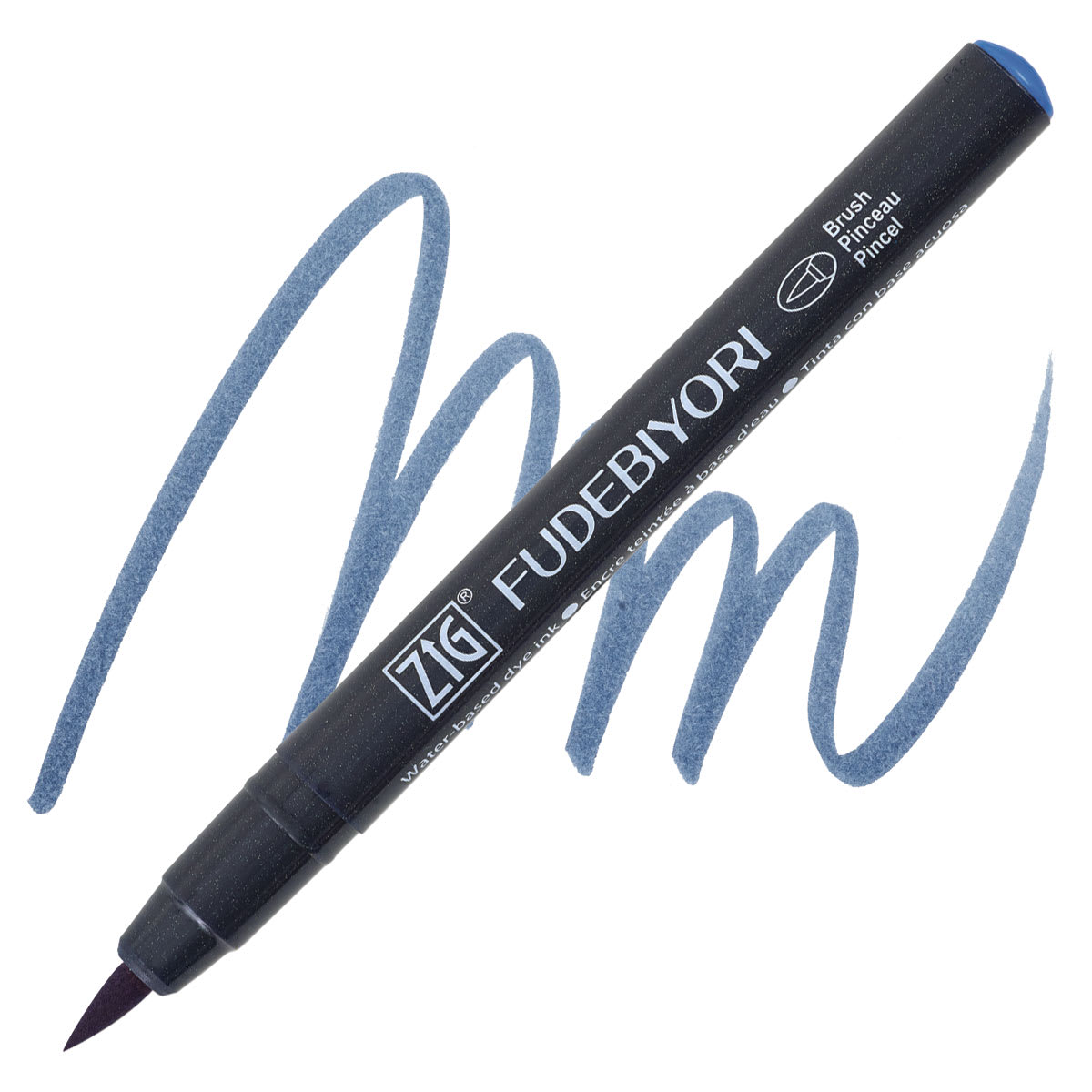 Zig Fudebiyori Brush Pen - Dull Blue pen and swatch