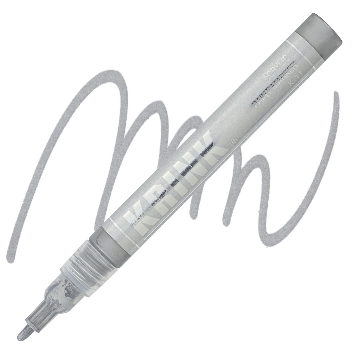 Krink K-11 Acrylic Paint Marker - Silver, 3 mm marker and swatch