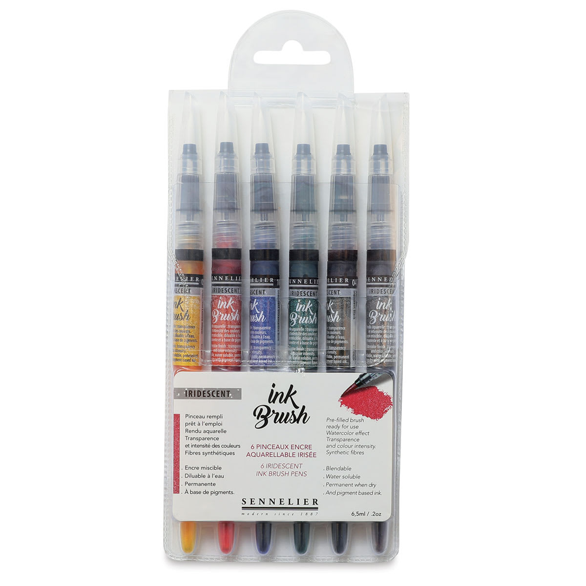 Sennelier Ink Brushes - Iridescent Colors, Set of 6, front of package