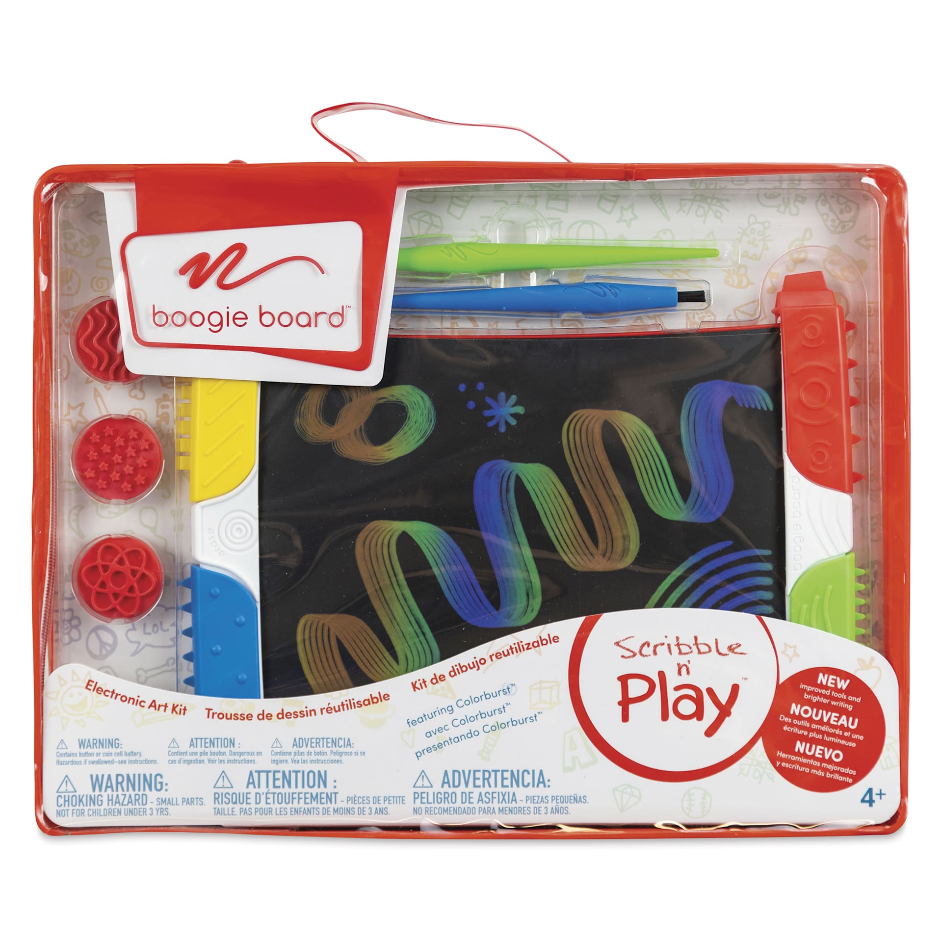 Boogie Board Scribble n’ Play Kids Drawing Tablet Creativity Kit, inside of the carrying case