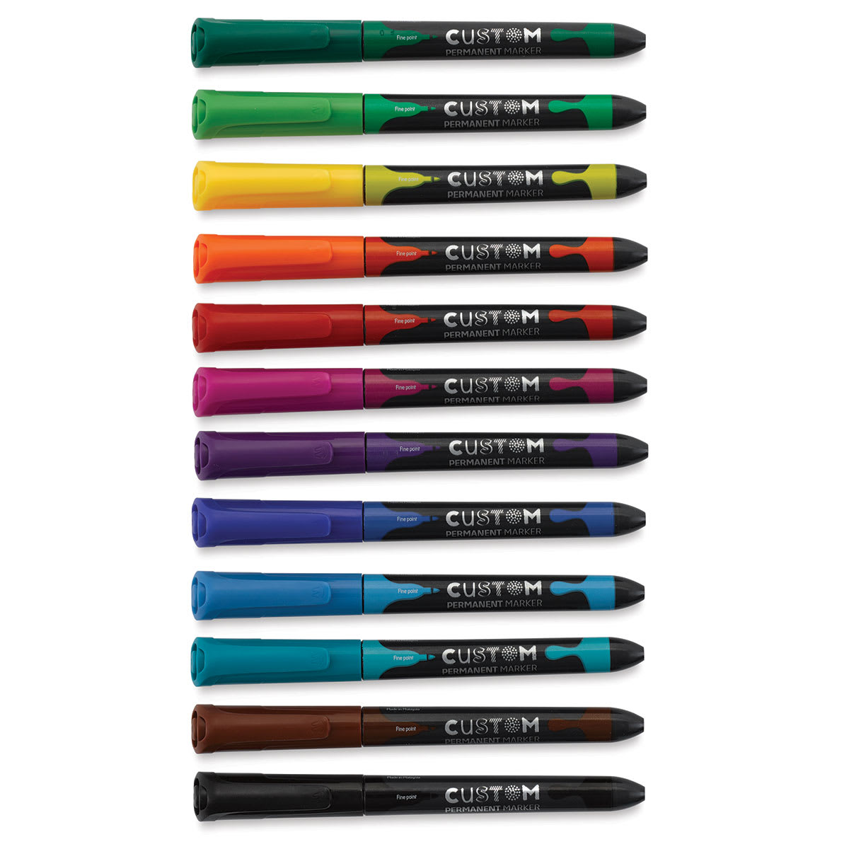 Maped Custom Permanent Markers - Assorted Colors, Set of 12 (set contents with caps on)