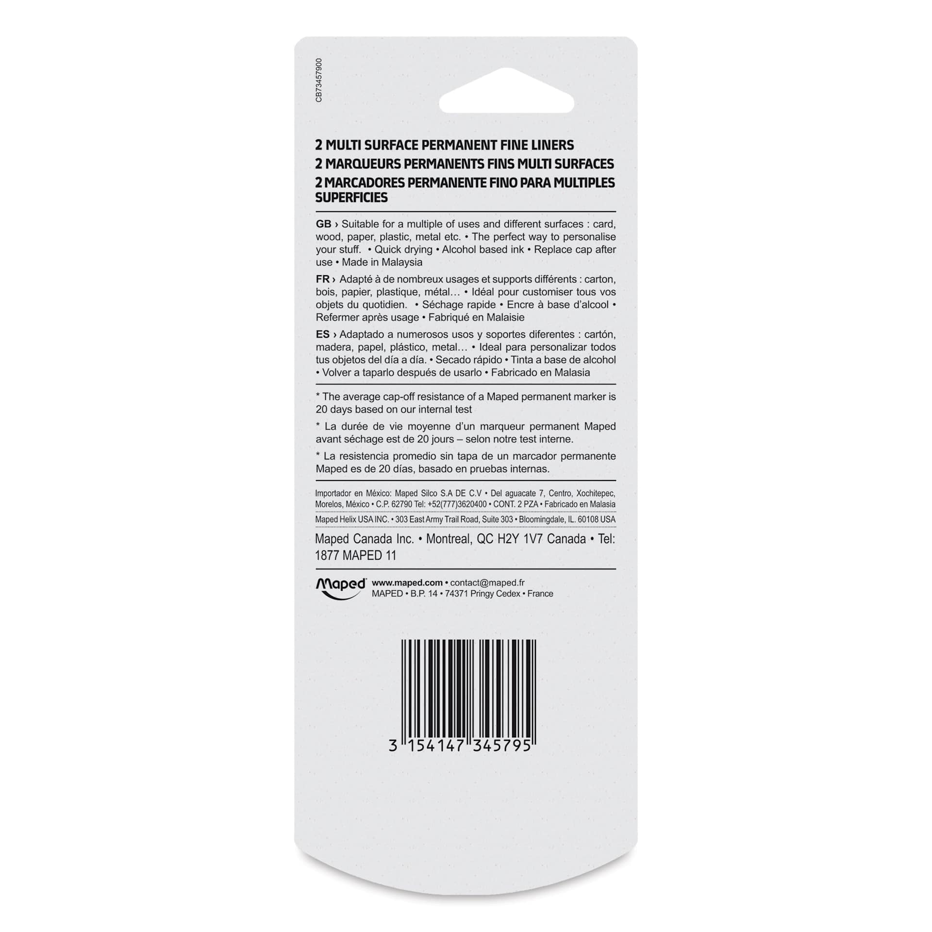 Maped Custom Permanent Markers - Black, Pkg of 2, back of the packaging