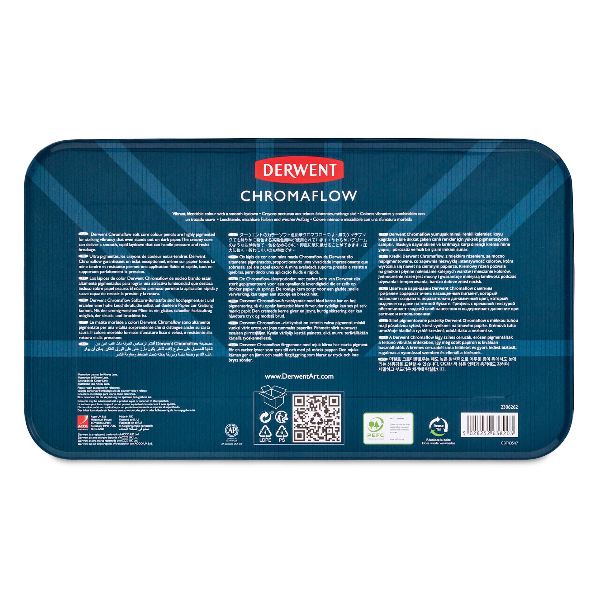 Derwent Chromaflow Colored Pencil - Set of 100, back of the packaging