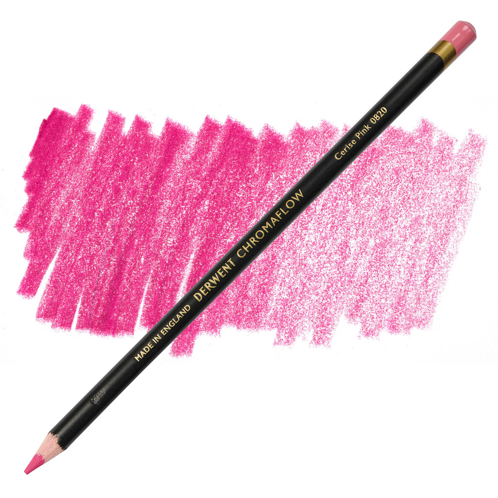 Derwent Chromaflow Colored Pencil - Cerise Pink, swatch and pencil