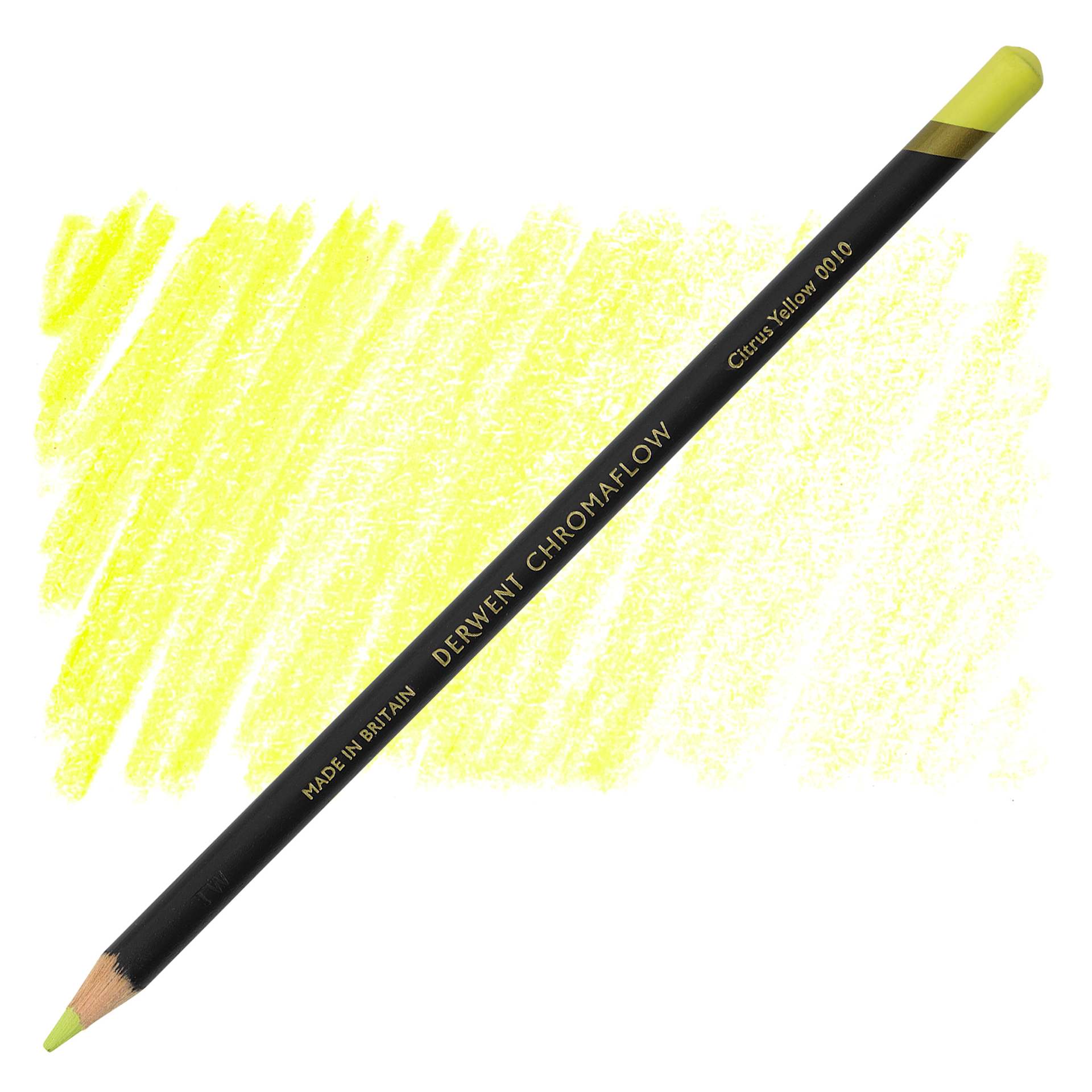 Derwent Chromaflow Colored Pencil - Citrus Yellow, swatch and pencil
