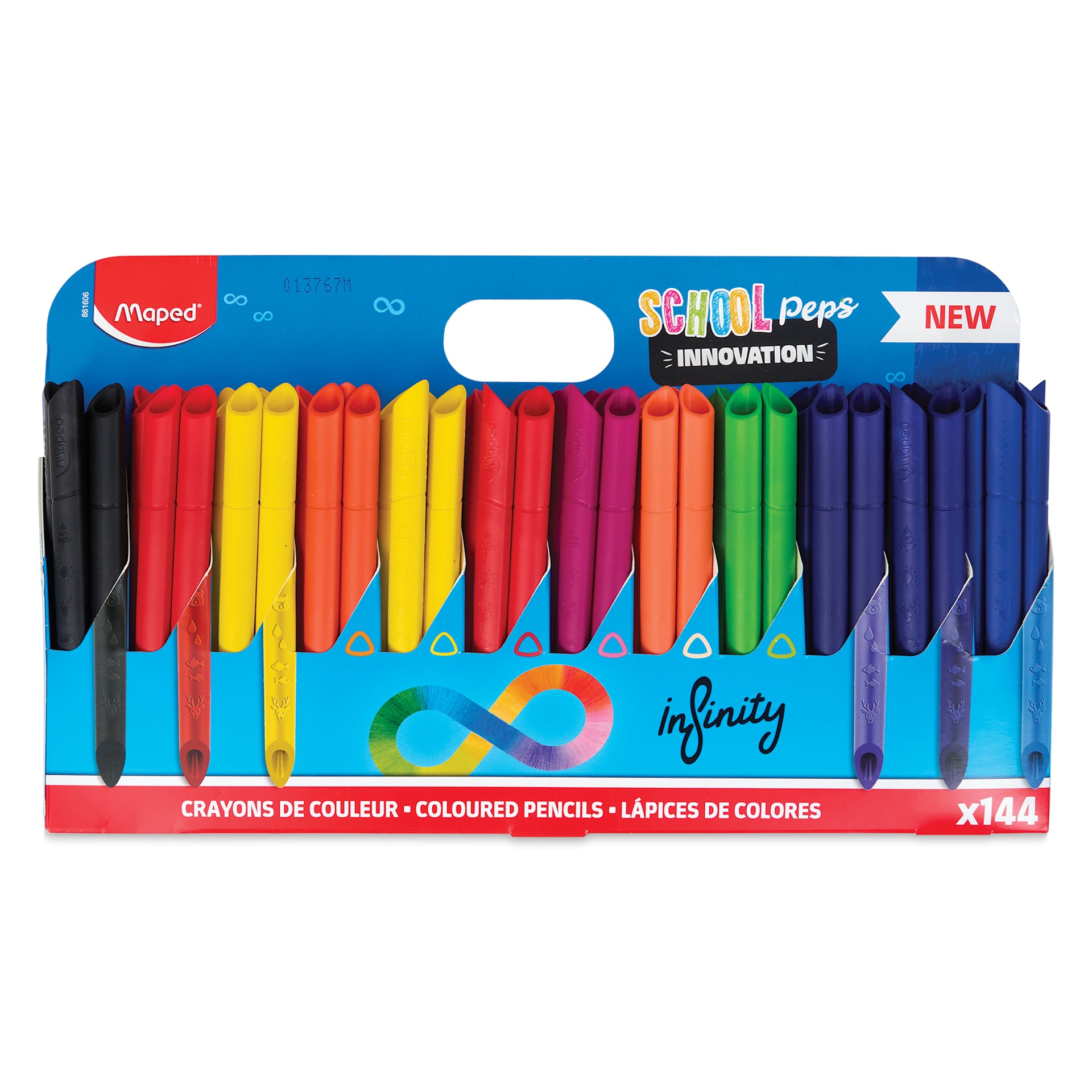 Maped Color'Peps Infinity Colored Pencils - Classroom Pack, Set of 144, one side of the packaging