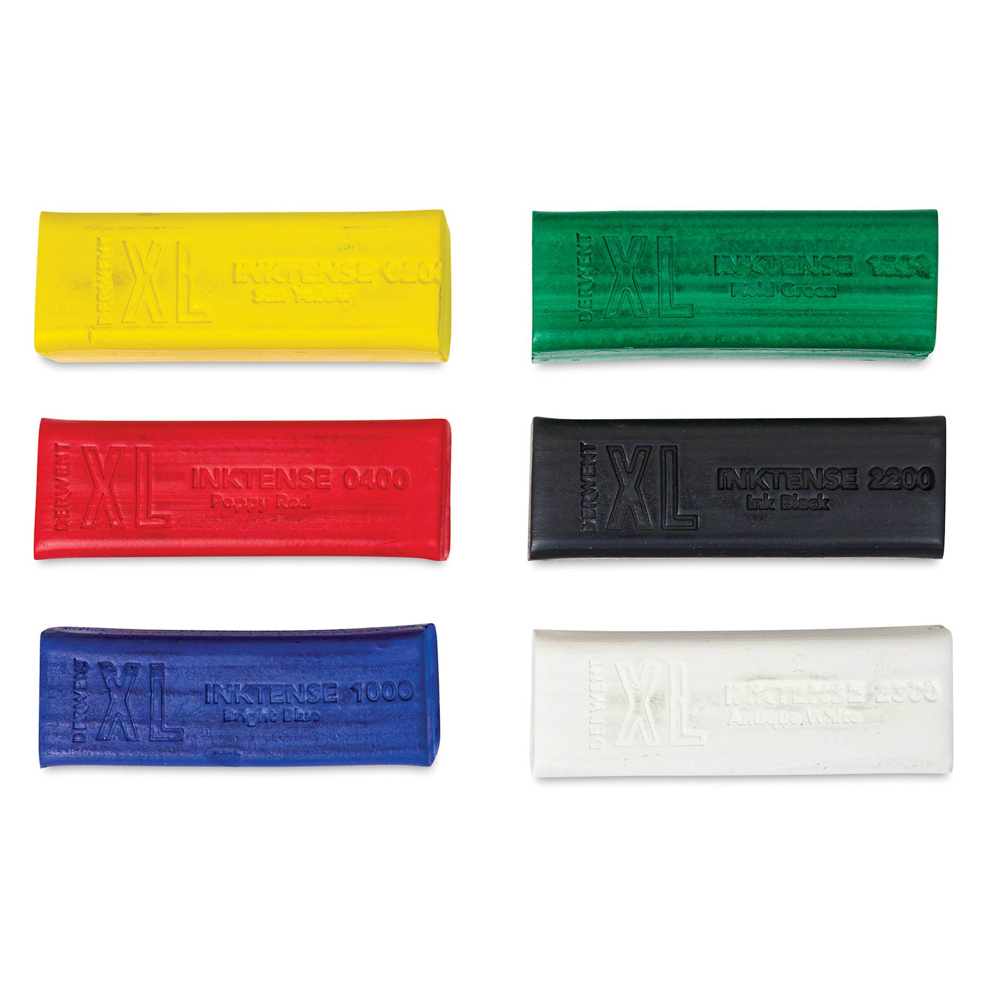 Derwent Inktense XL Blocks - Assorted, Set of 6, contents laid outside of packaging