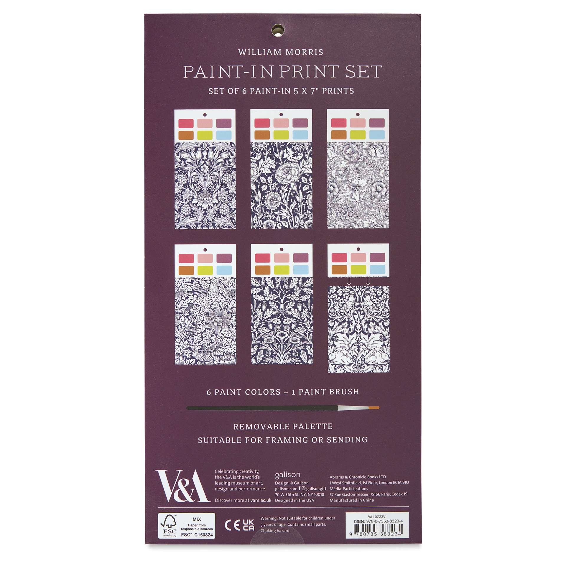 Galison Paint-In Card Set - William Morris, back of packaging