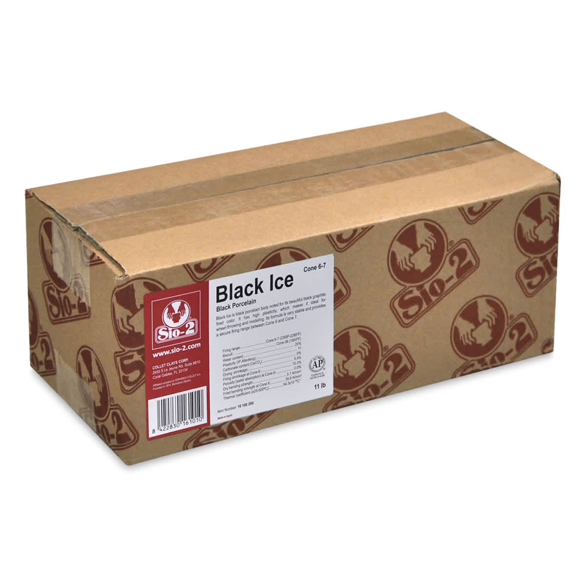 Sio-2 Black Ice Porcelain Clay - 11 lbs - back of packaging
