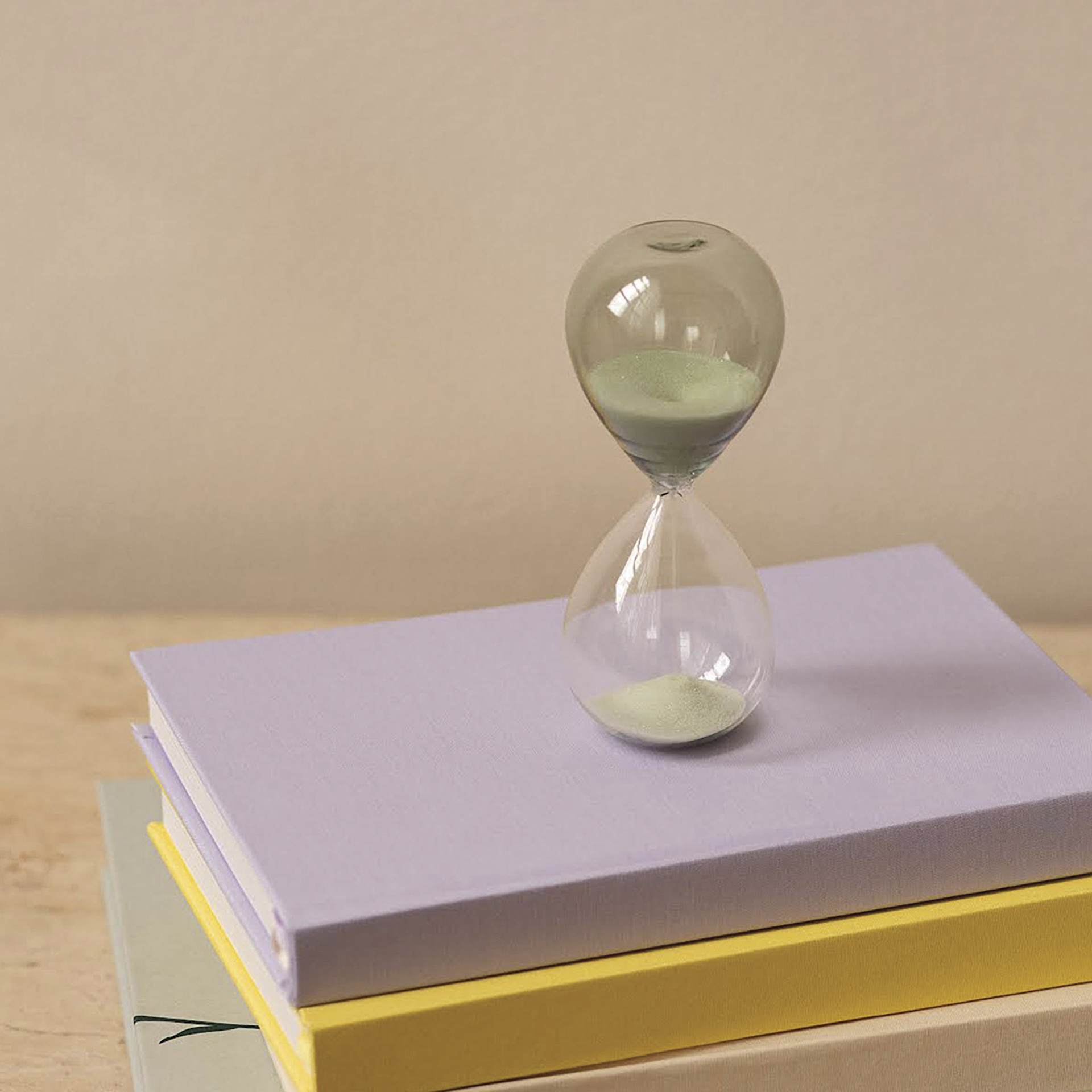 Gry Mattr Desktop Hourglass - 5 Minutes, Seagrass, on desk