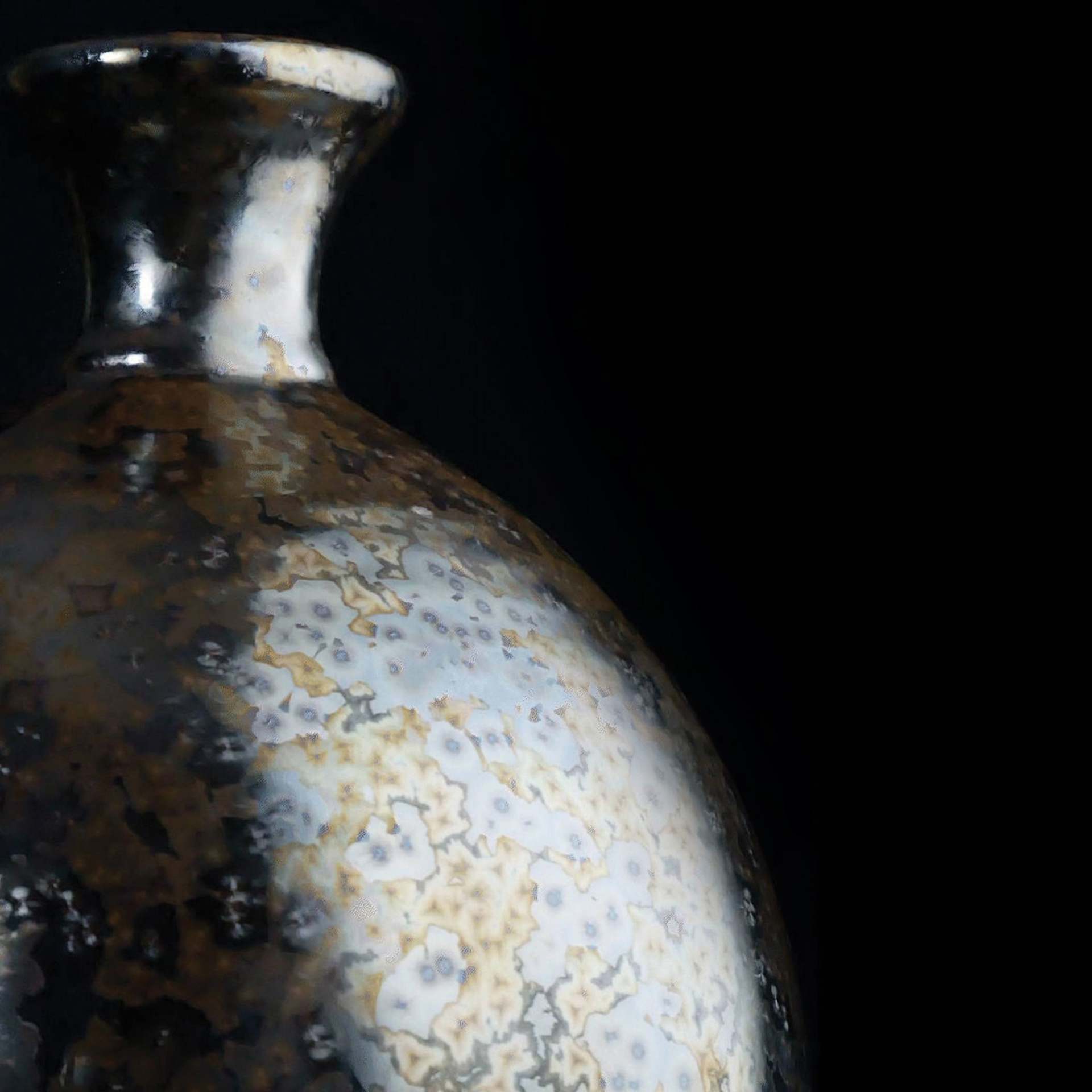 Amaco Cosmos Glaze - CO-14 Solar Rainbow close-up of finished vase example
