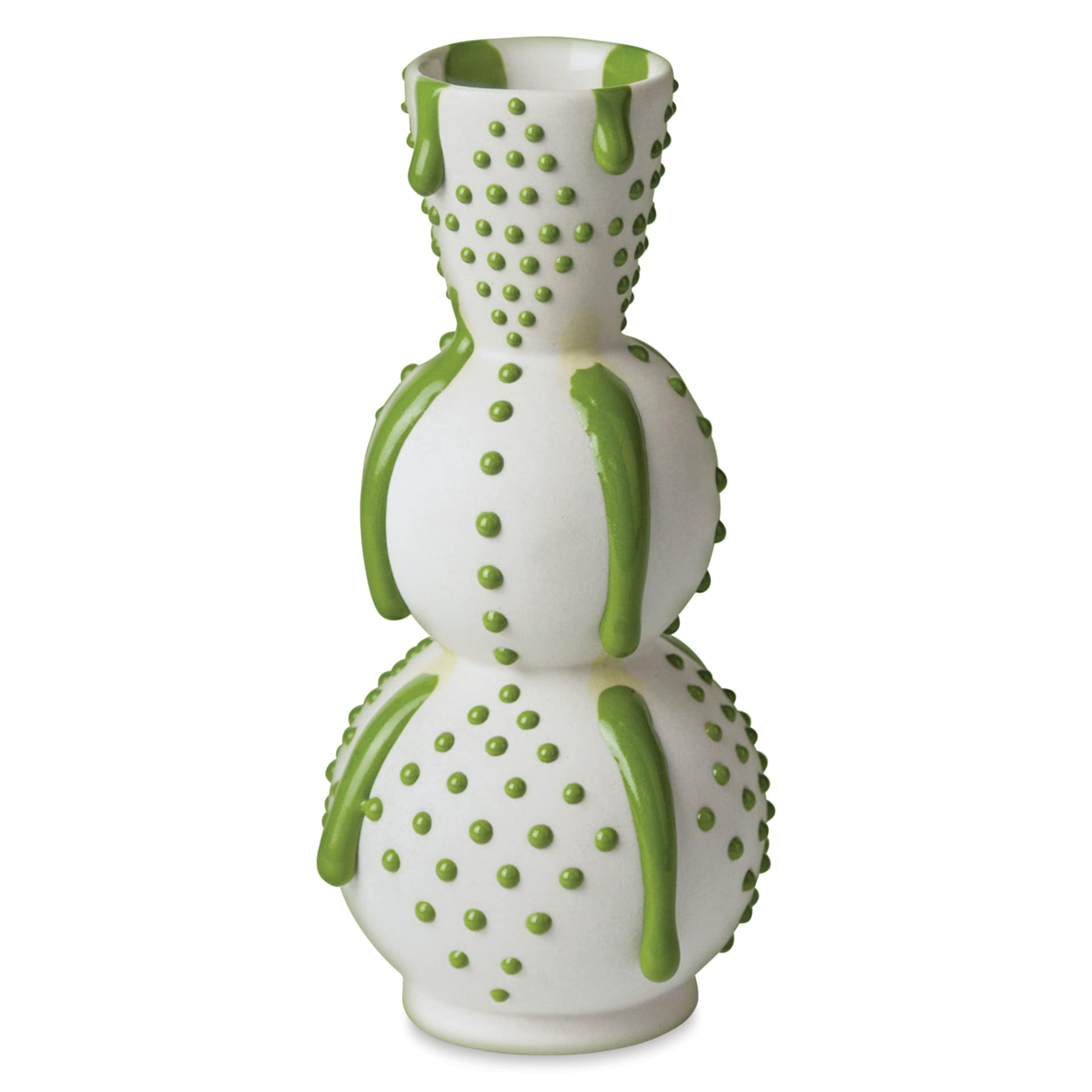 Ritual Glaze By Mayco Melt Gloop Glaze - Slime Green applied to vertical vessel