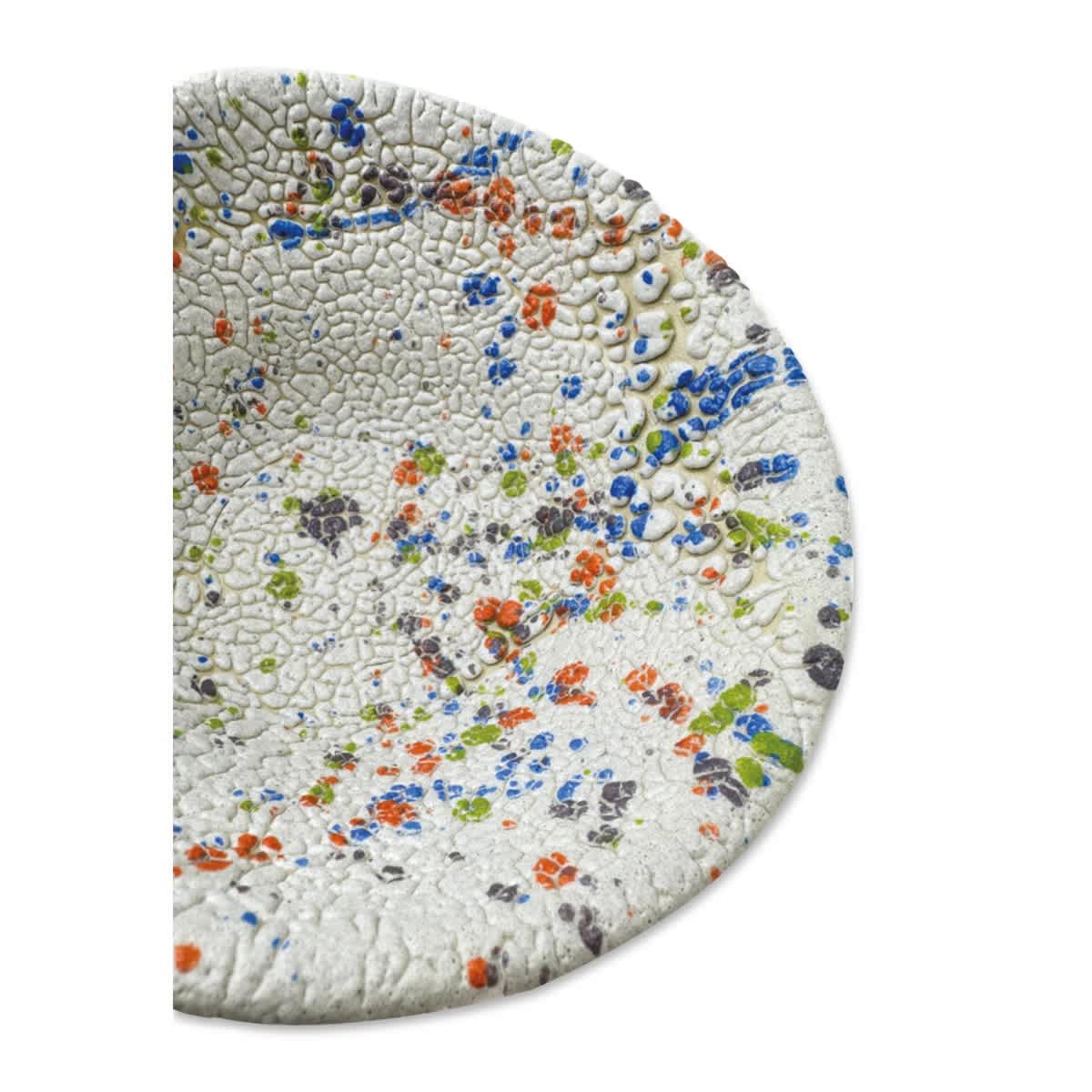 Ritual Glaze Moon Rocks Glaze - finished example with orange, green, blue, and grey glazes