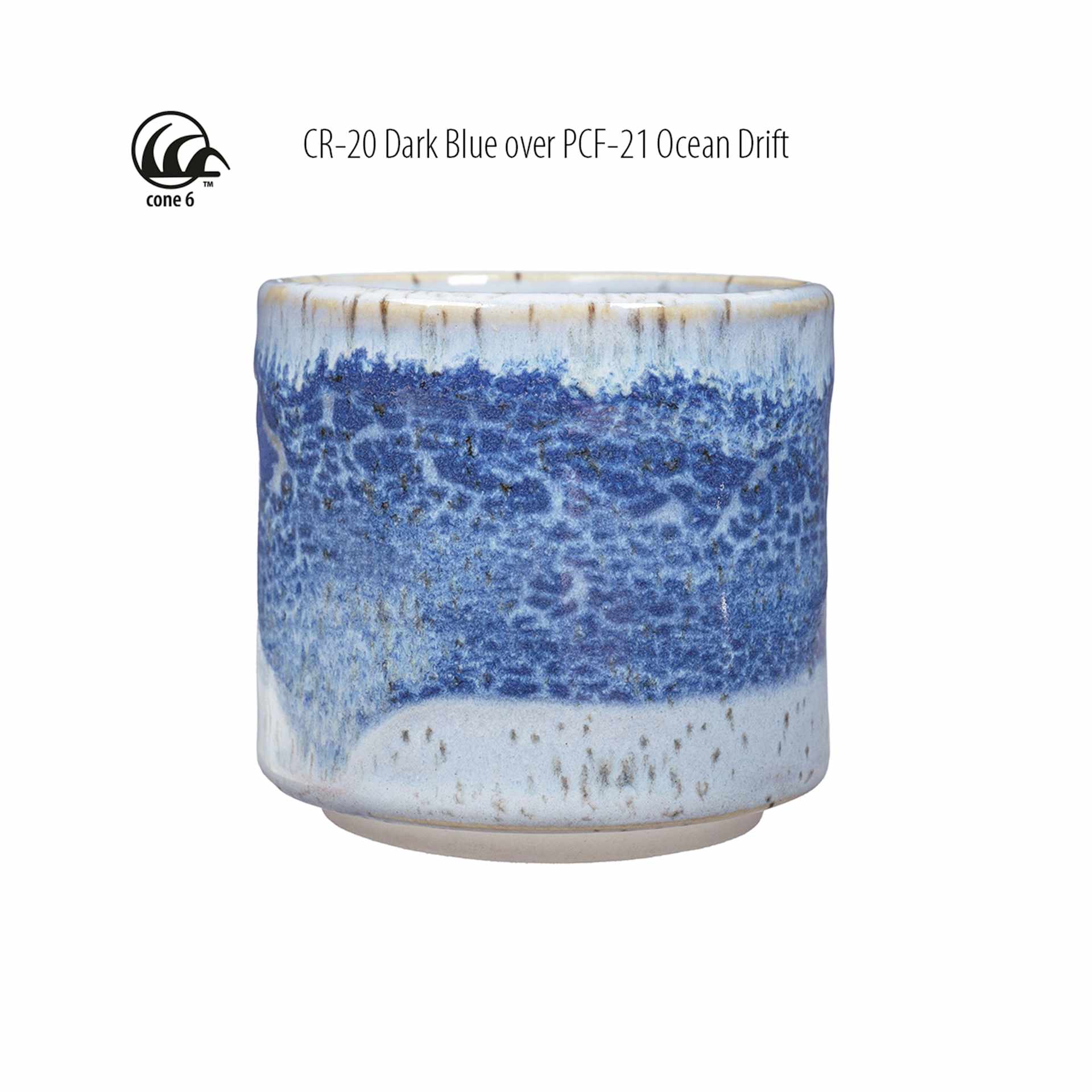 Cone 6 - CR-20 Dark Blue over PCF-21 Ocean Drift