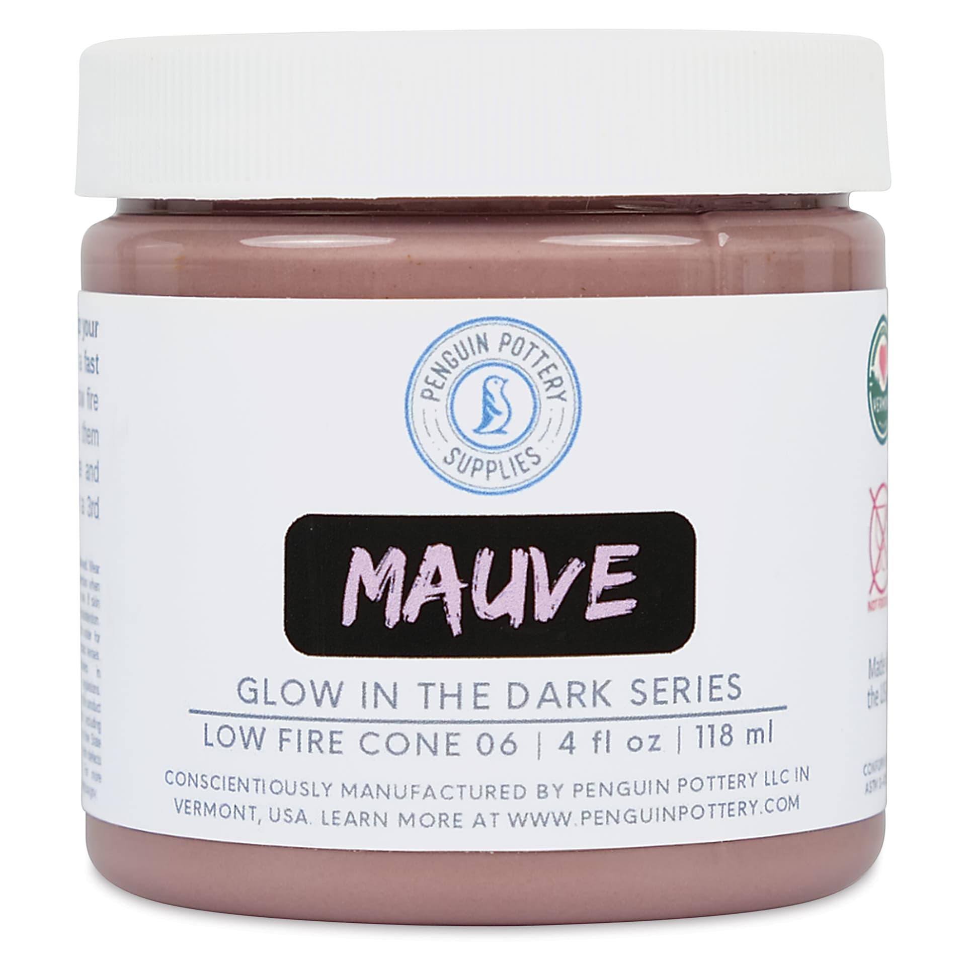Penguin Pottery Glow in the Dark Glaze - Mauve, 4 oz Jar