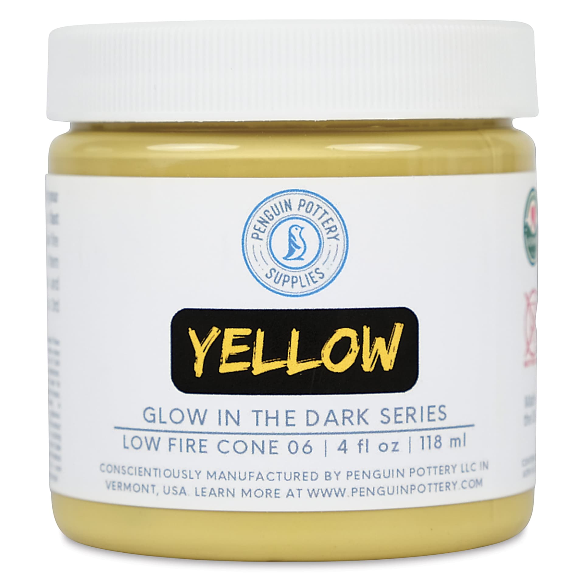 Penguin Pottery Glow in the Dark Glaze - Yellow, 4 oz Jar