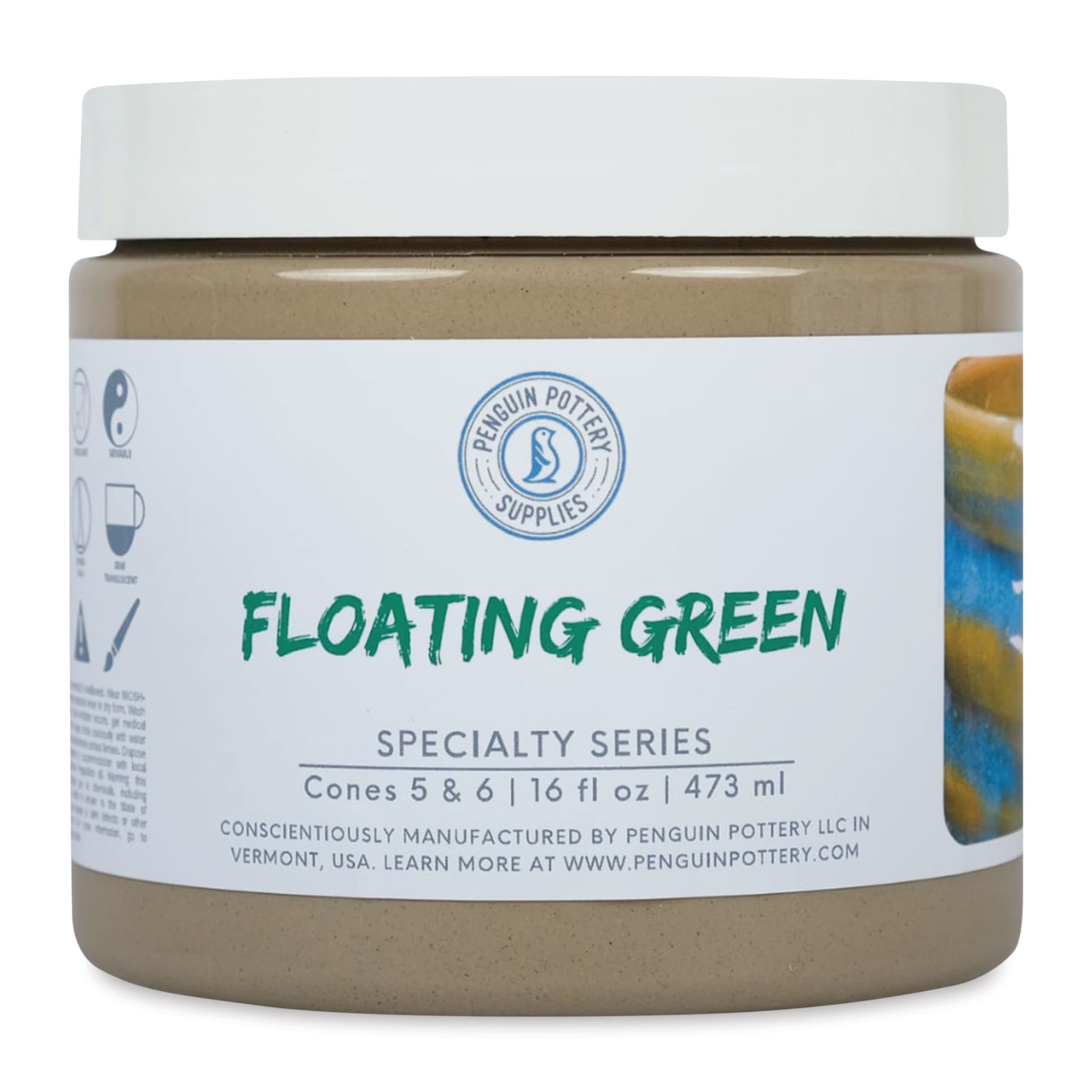 Penguin Pottery Specialty Series Mid-Fire Glaze - Floating Green, 16 oz Jar